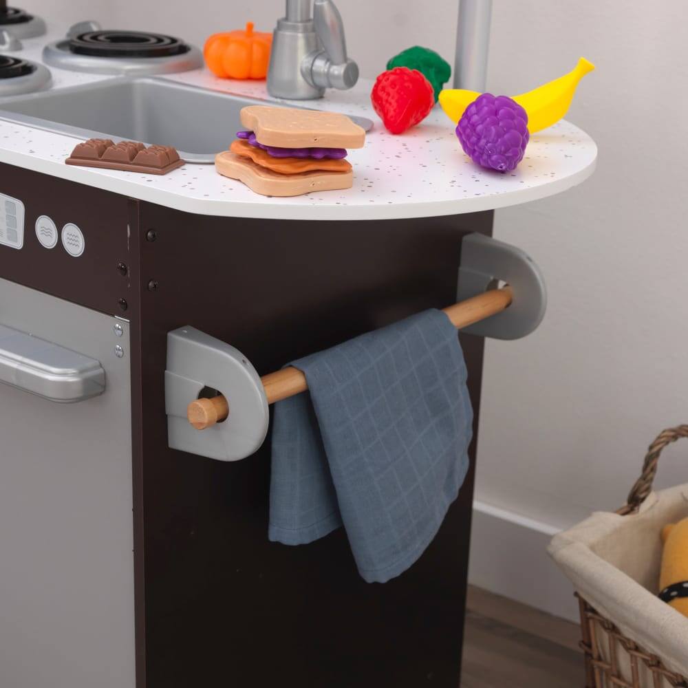 KidKraft Uptown Espresso Wooden Play Kitchen & Play Food Accessories Set