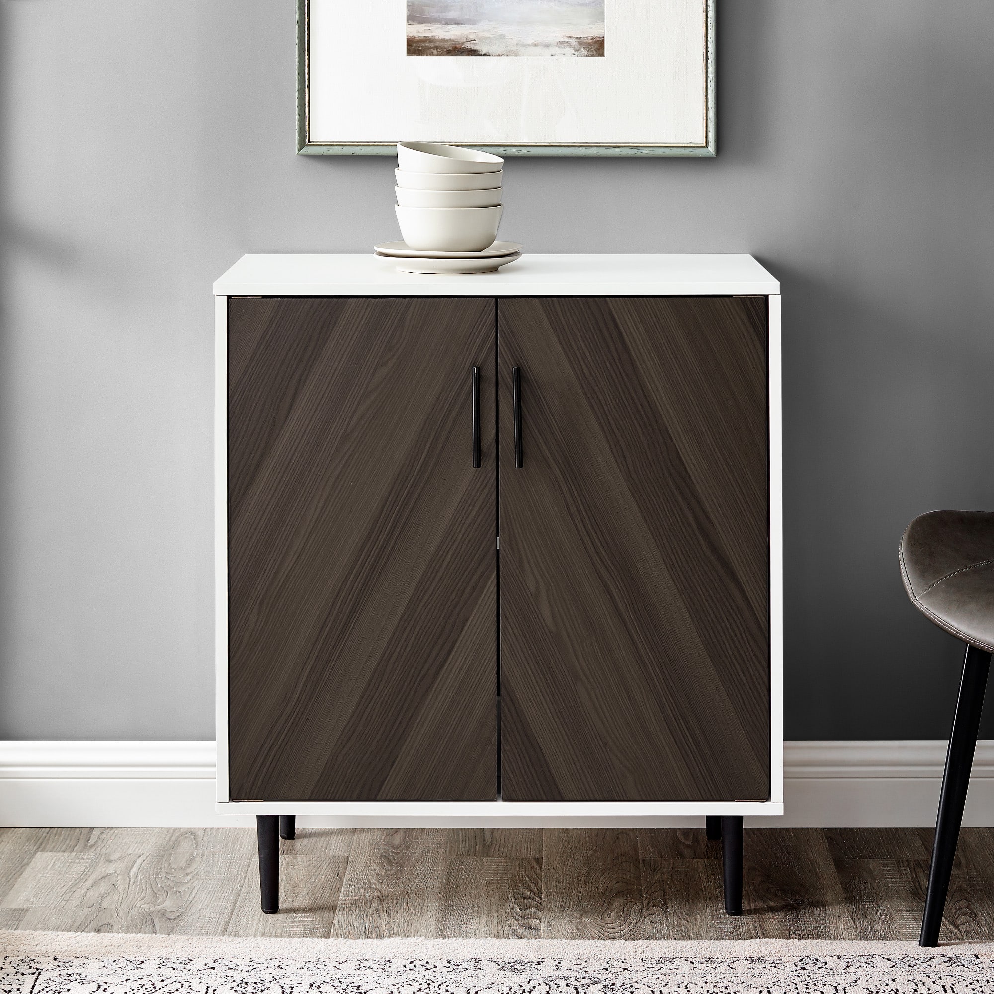 Walker Edison Ash Brown Bookmatch/White Accent Cabinet