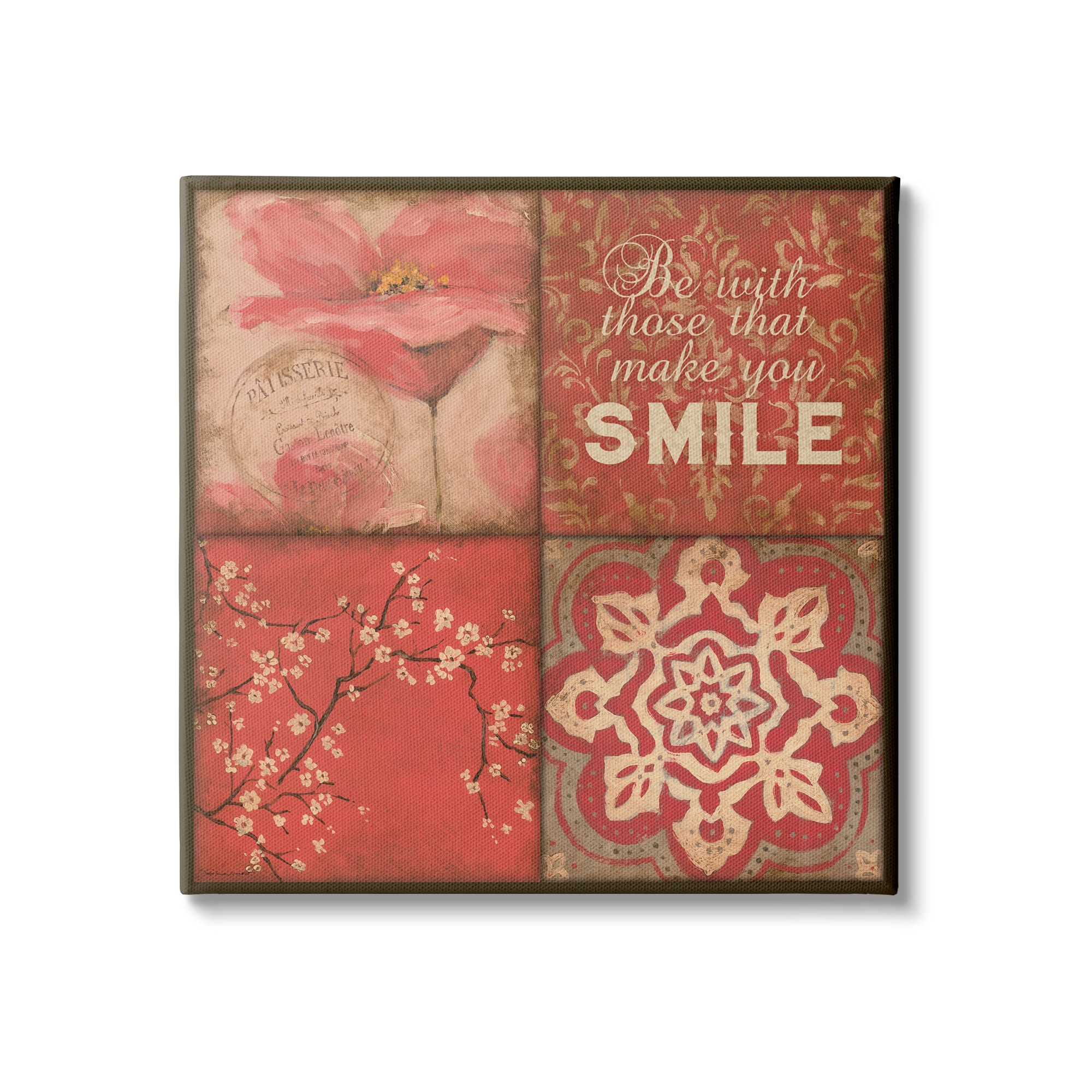 Stupell Industries Make You Smile Phrase Vintage Red Parisian Patterns Canvas Wall Art