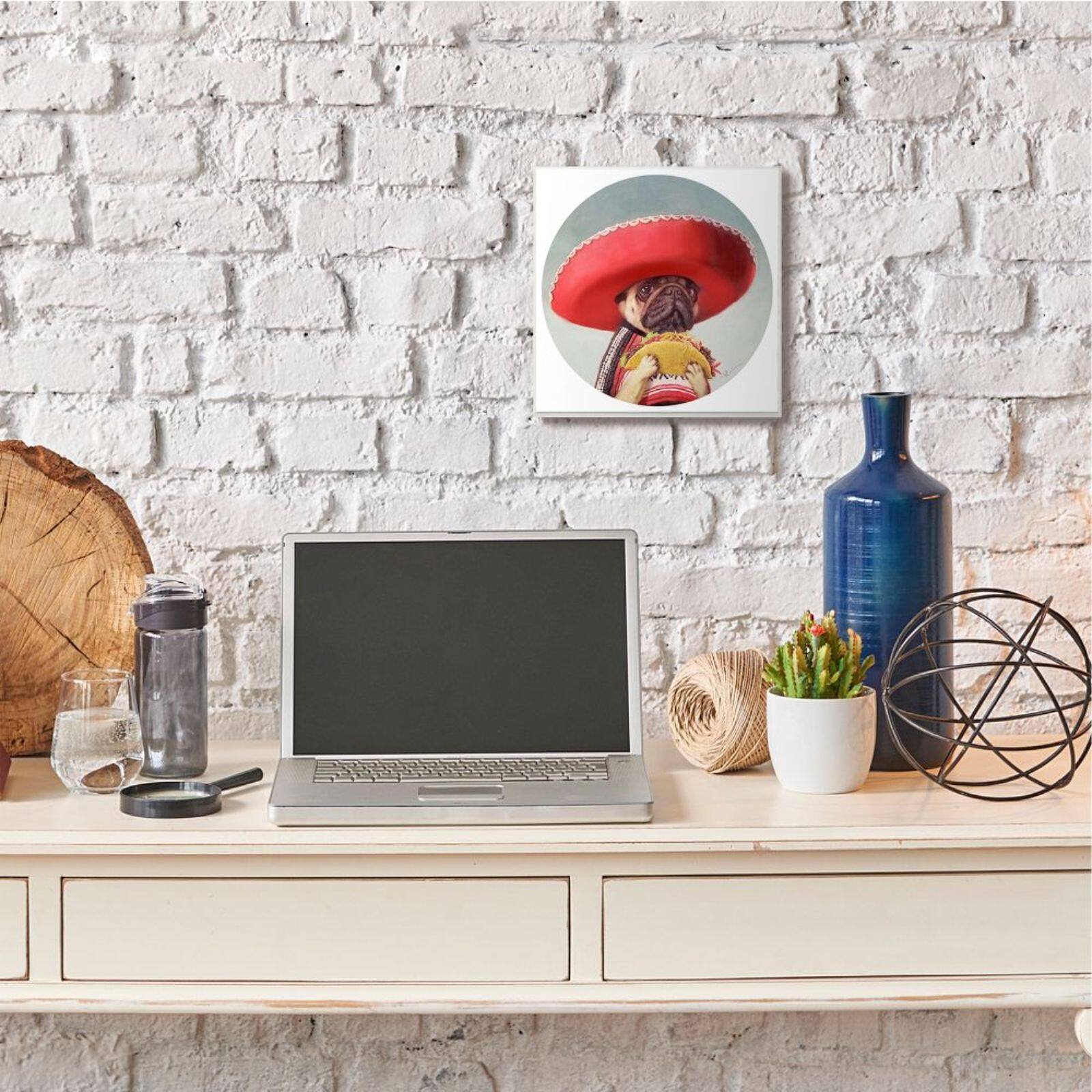 Stupell Industries Pug in Sombrero with Taco Wooden Wall Plaque