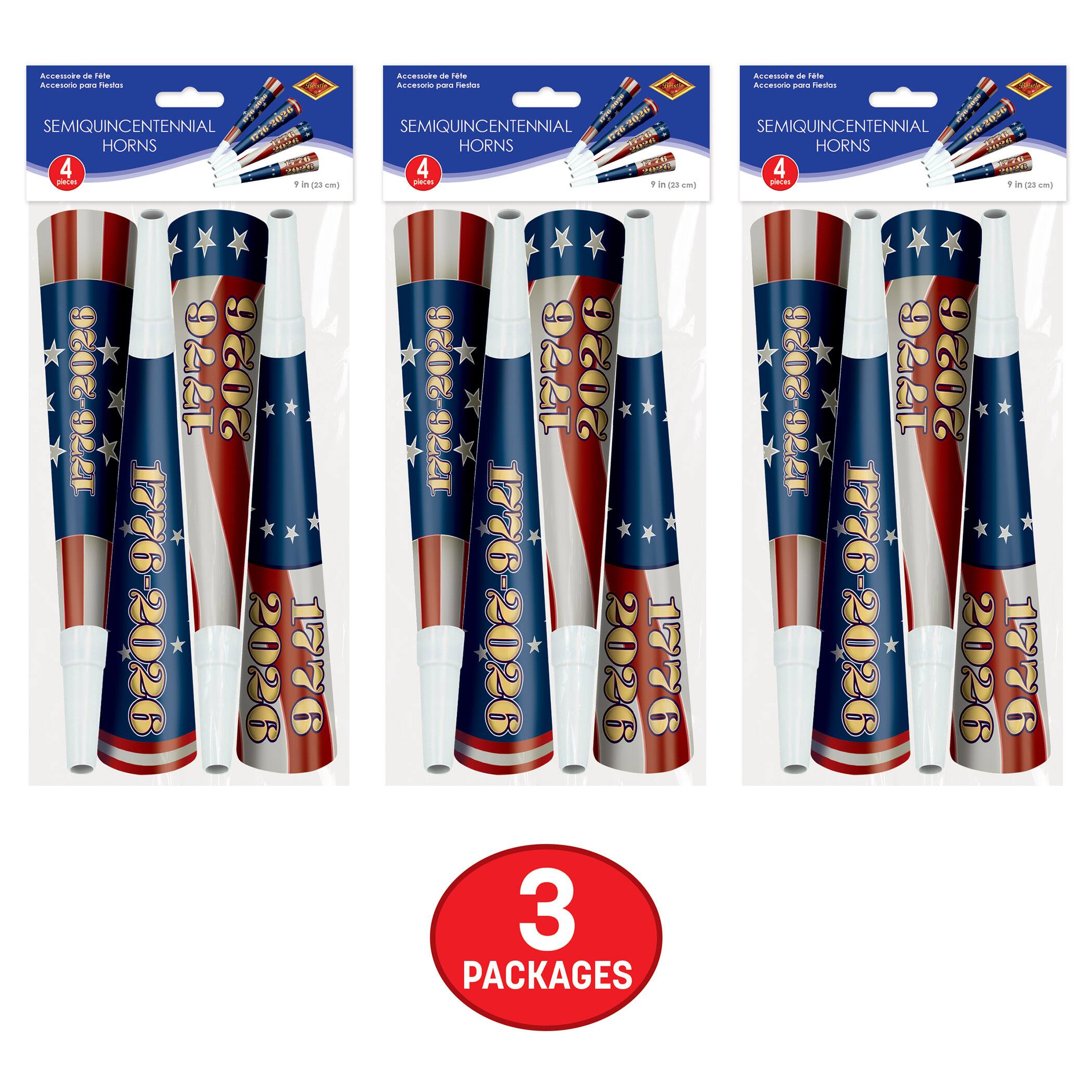Beistle 9" Semiquincentennial Horns, 3 Packs of 4