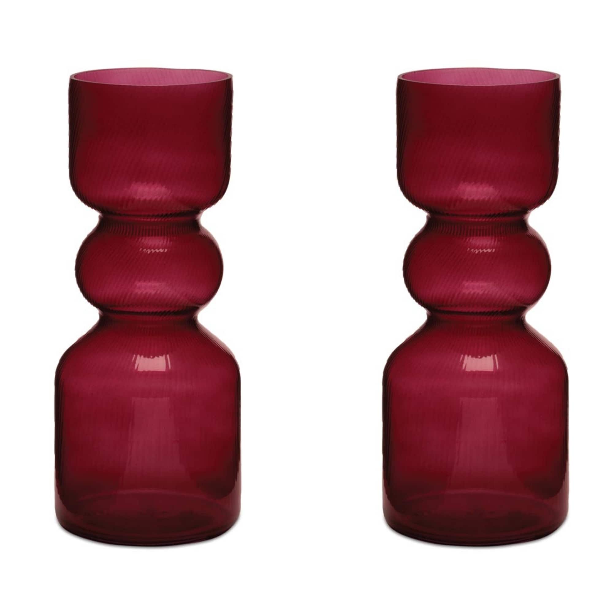 Melrose Red Ribbed Glass Vases, 2ct.