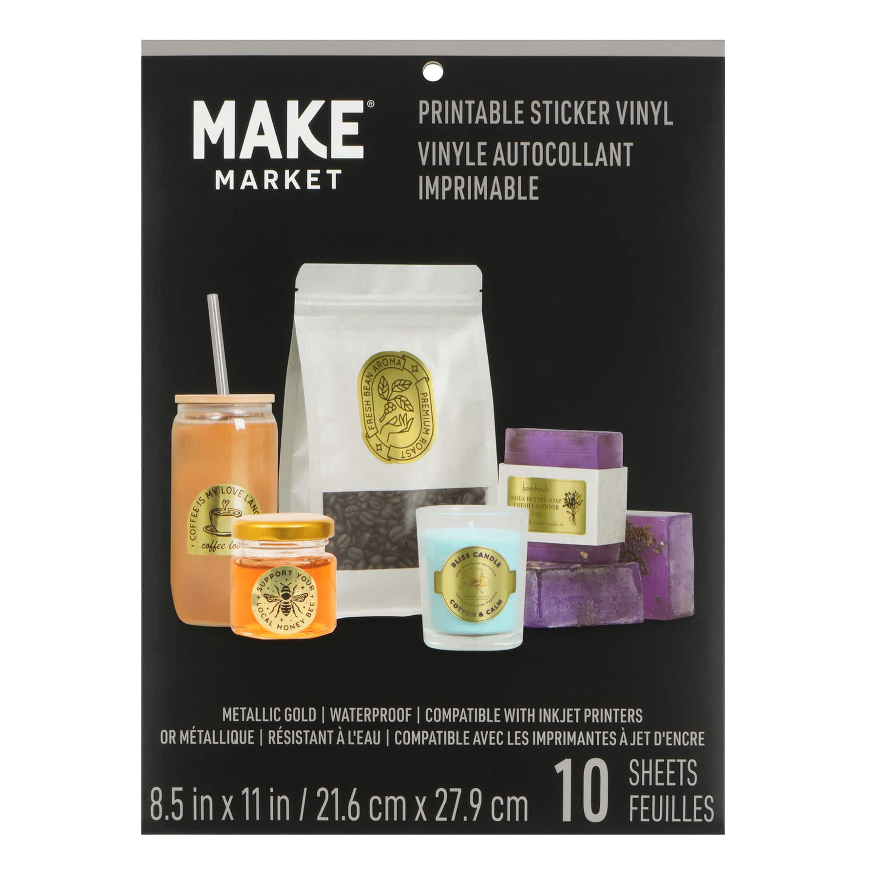 8.5" x 11" Metallic Gold Waterproof Printable Sticker Vinyl, 10 Sheets by Make Market®