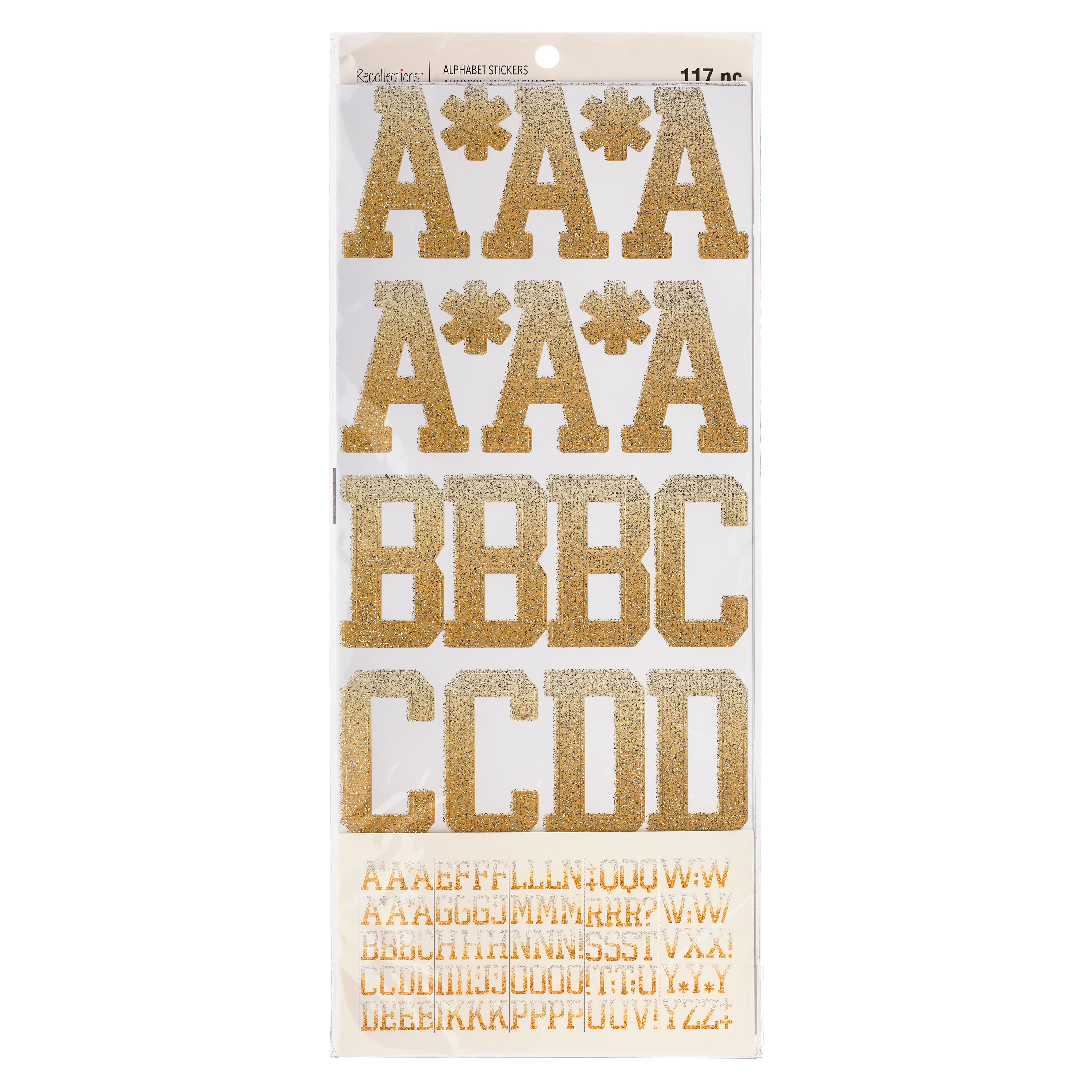 6 Packs: 117 ct. (702 total) Gold & White Glitter Ombre Alphabet Stickers by Recollections™