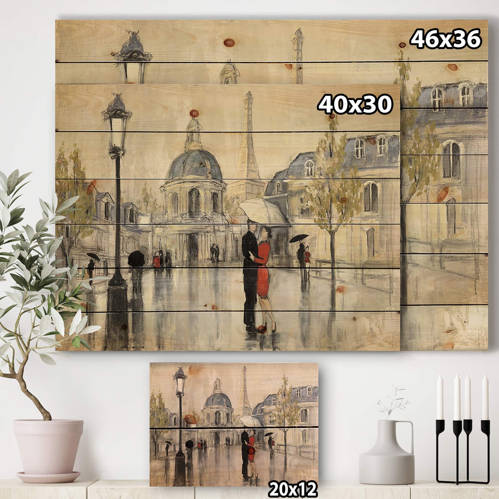 Designart - Love in Paris I - Romantic French Country Print on Natural Pine Wood