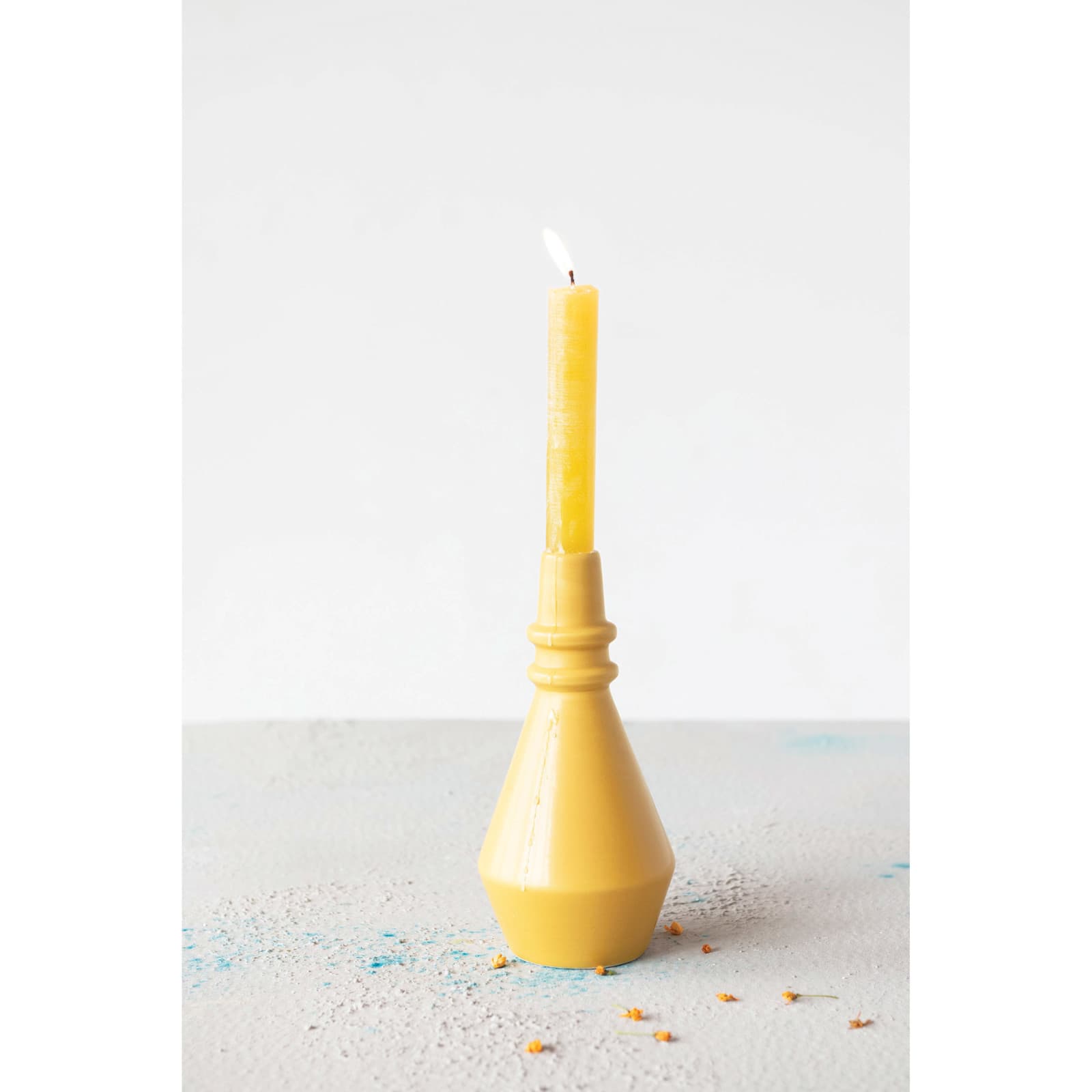 8" Yellow Stoneware Taper Holder