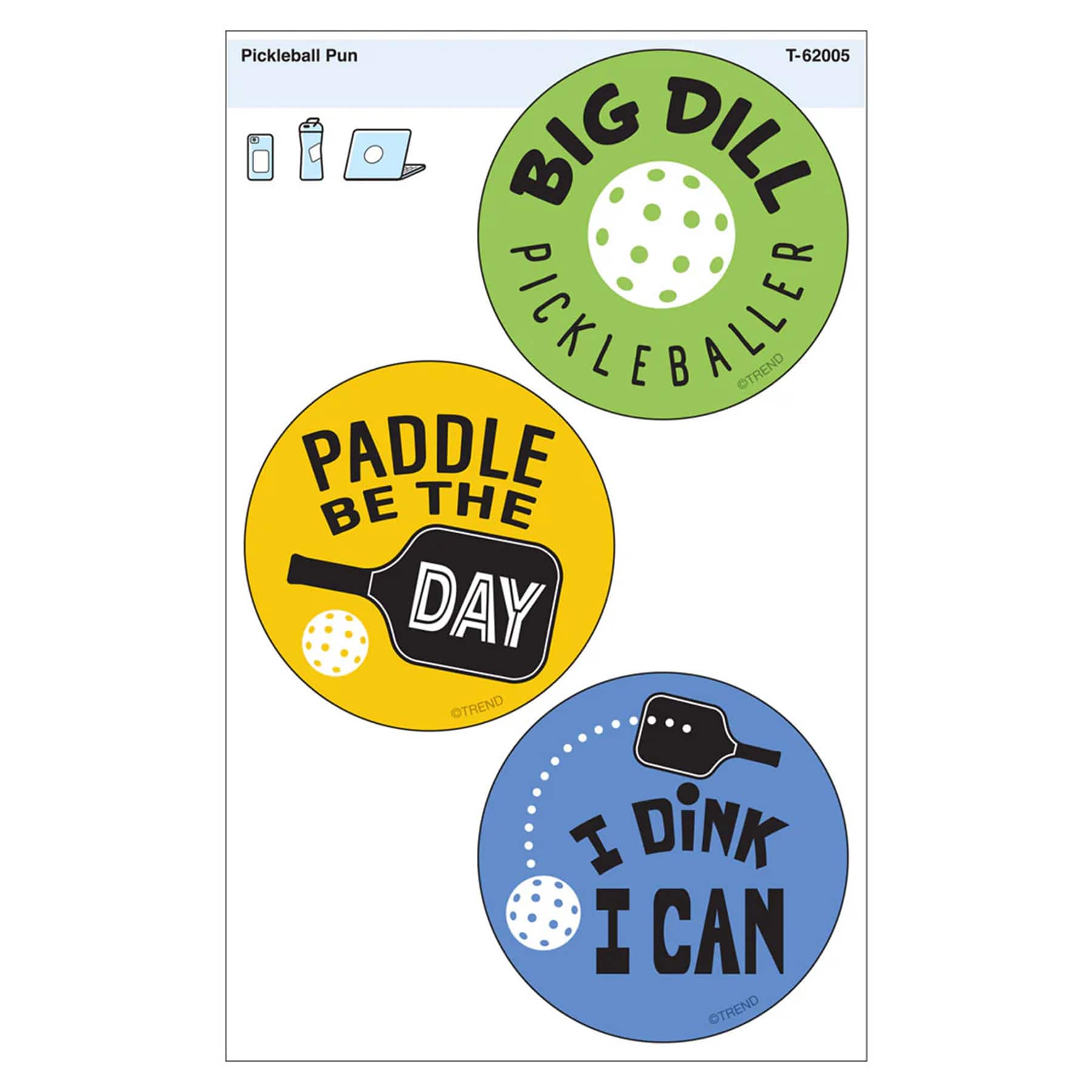 TREND Enterprises® Pickleball Pun Vinyl Stickers, 3 Per Pack, 6 Packs