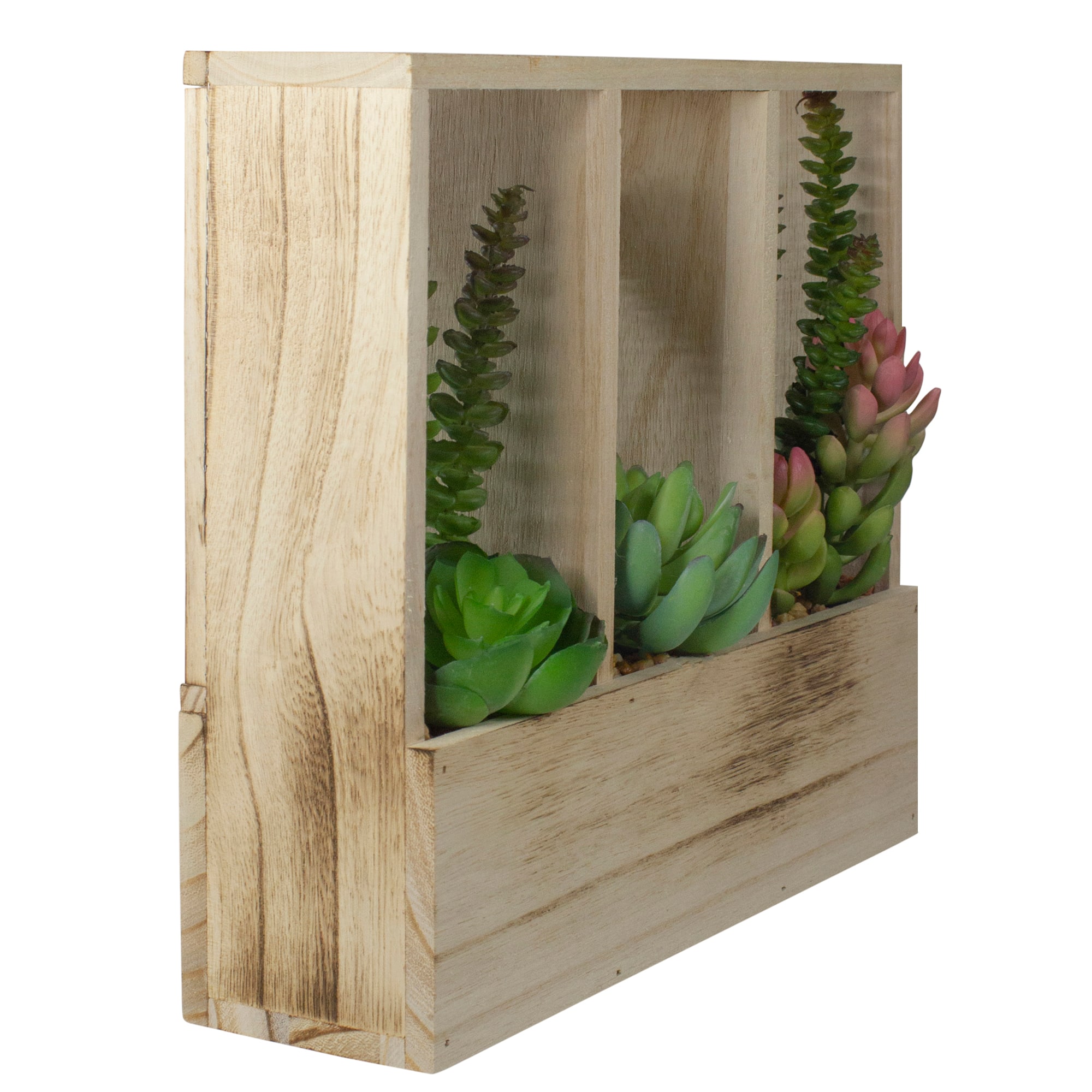 11" Mixed Succulent Arrangement in Wooden Planter Box