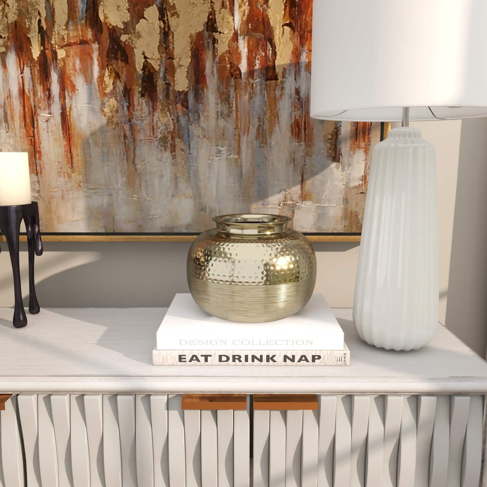 7" Gold Aluminum Brushed Vase with Hammered Top