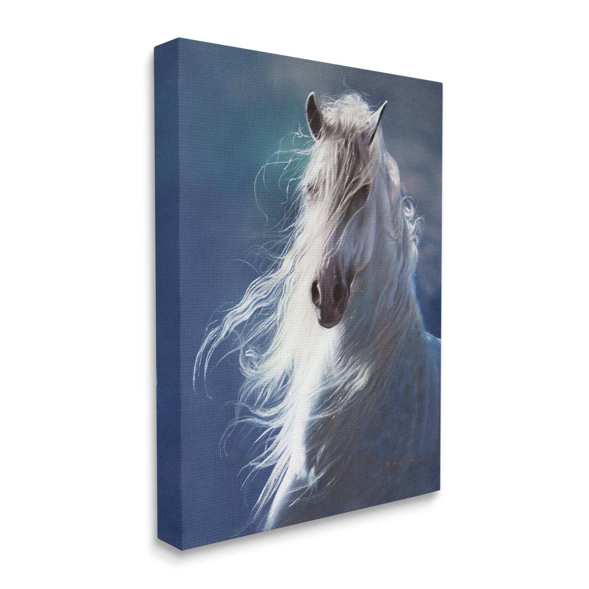 Stupell Industries White Horse with Long Mane Wild Equestrian Portrait Canvas Wall Art
