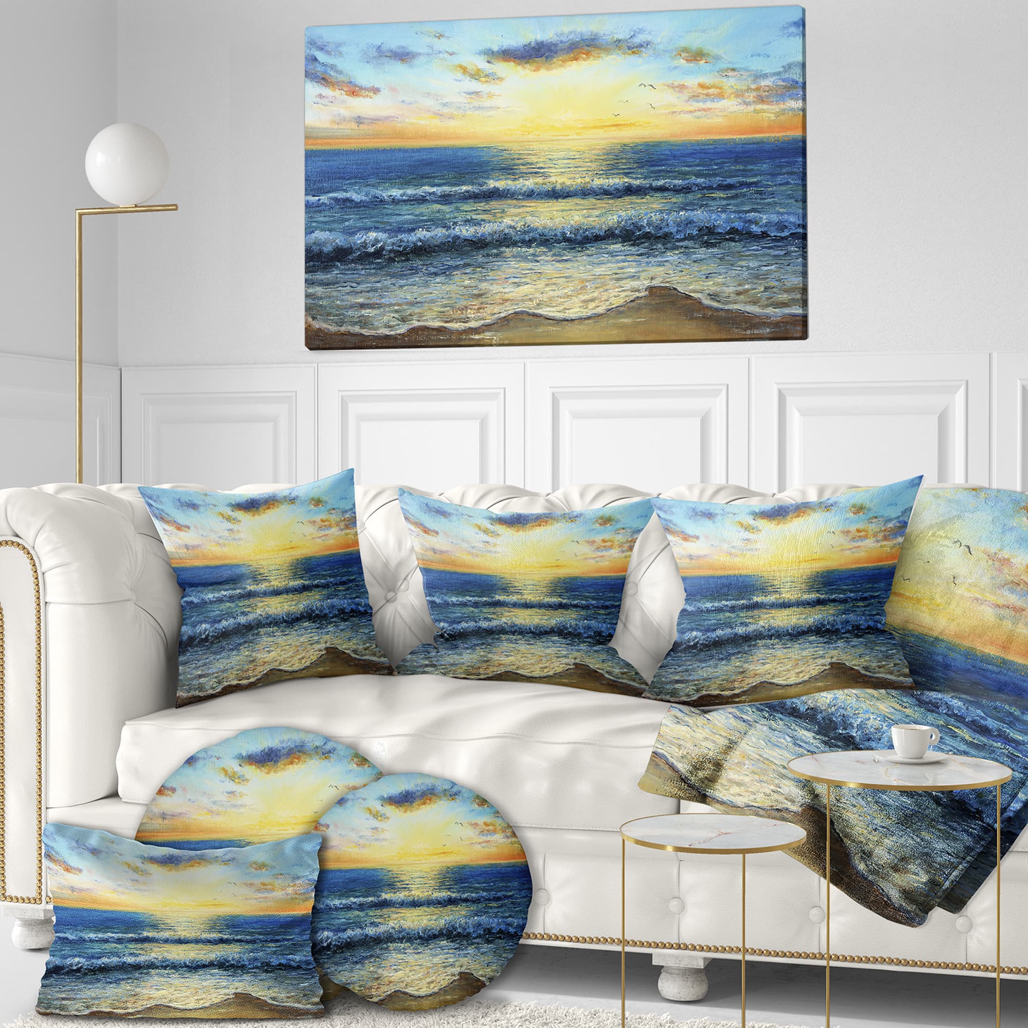 Designart - Ocean and waves at Sunrise - Sea & Shore Painting Print on Wrapped Canvas