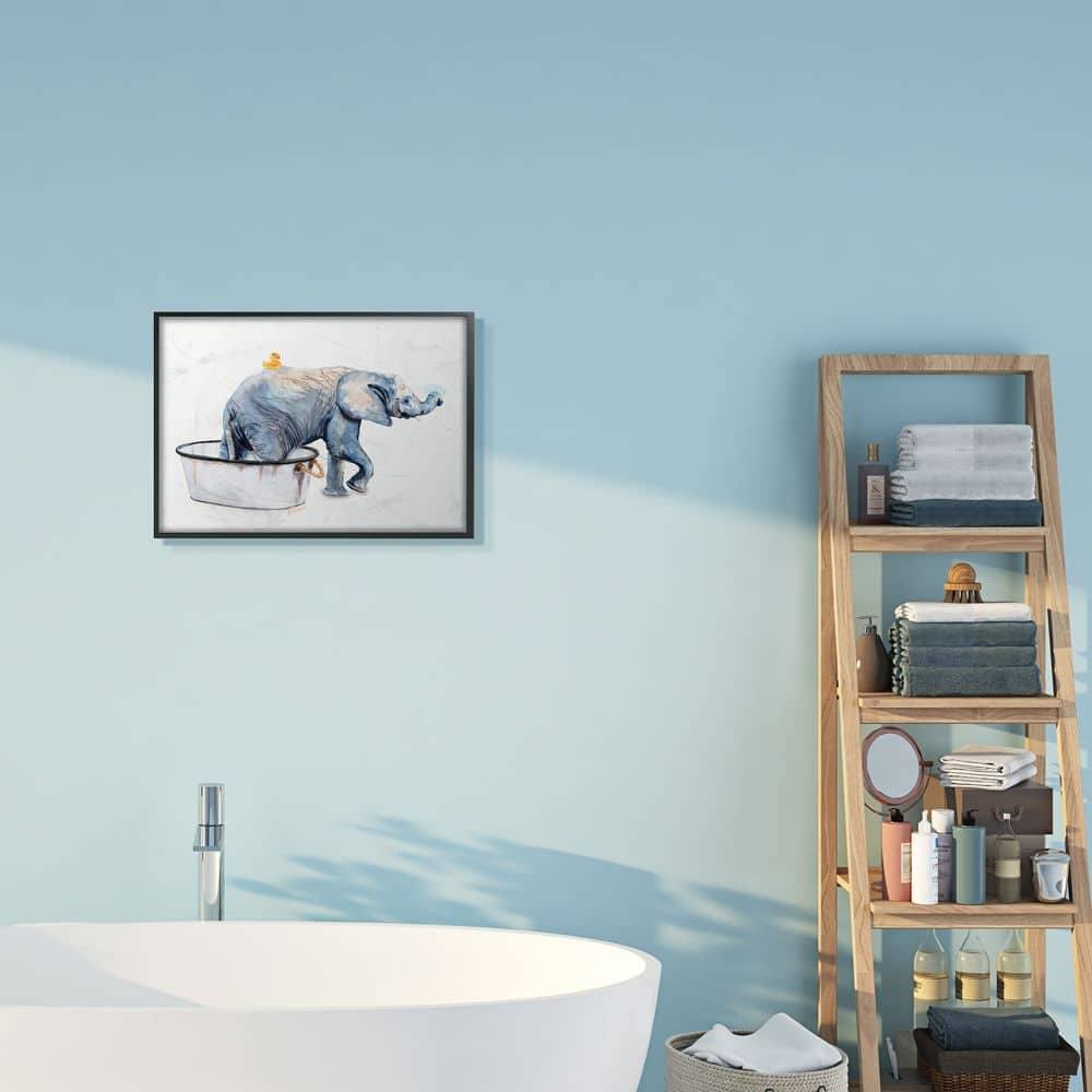 Stupell Industries Charming Rustic Elephant In Bubble Bath Painting in Frame Wall Art