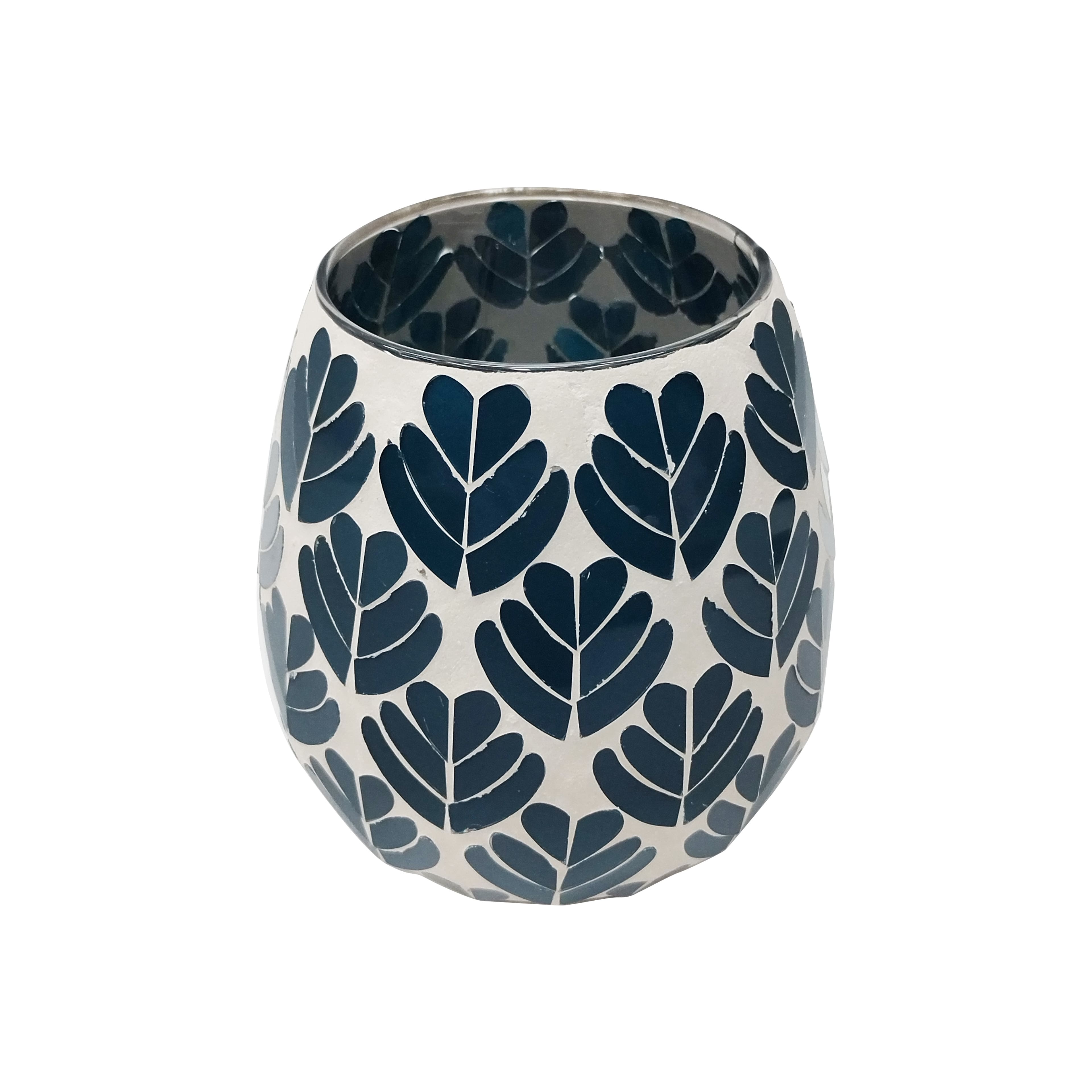 5.5" Blue & White Palm Leaves Glass Vase by Ashland®