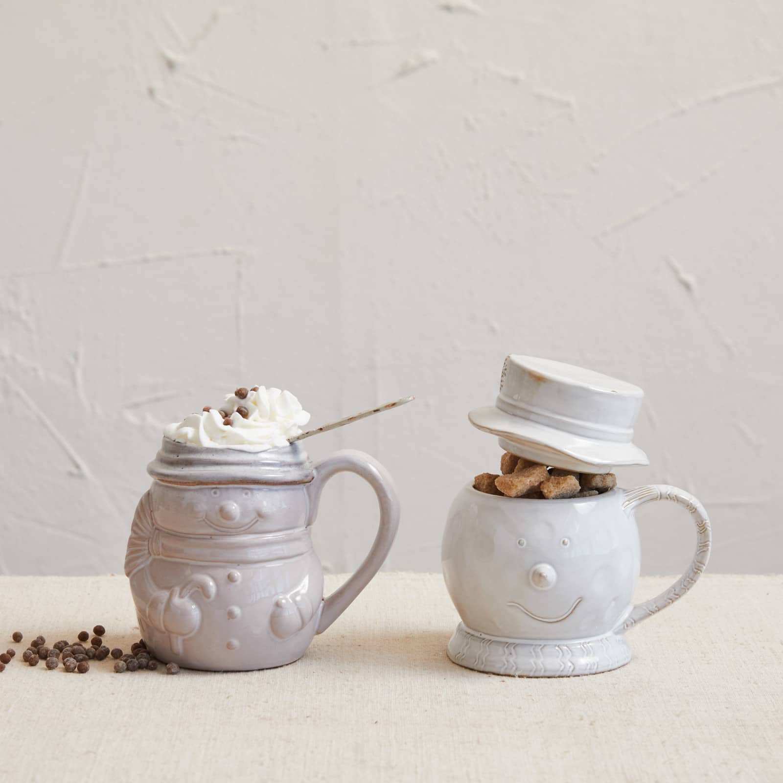 Hello Honey® 12oz. Antique White Stoneware Snowman Shaped Mug with Reactive Glaze