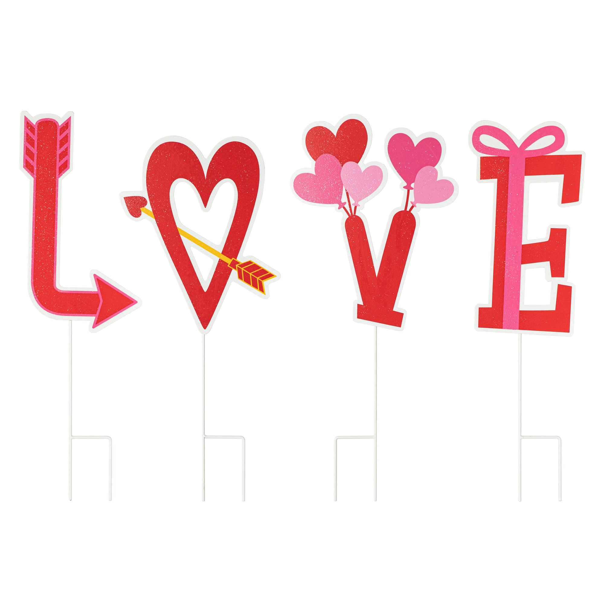 Glitzhome® 28" Set of 4 Valentine's Metal LOVE Yard Stake