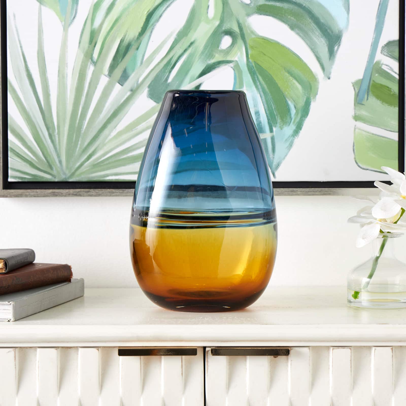 12" Blue & Yellow Ombre Glass Vase