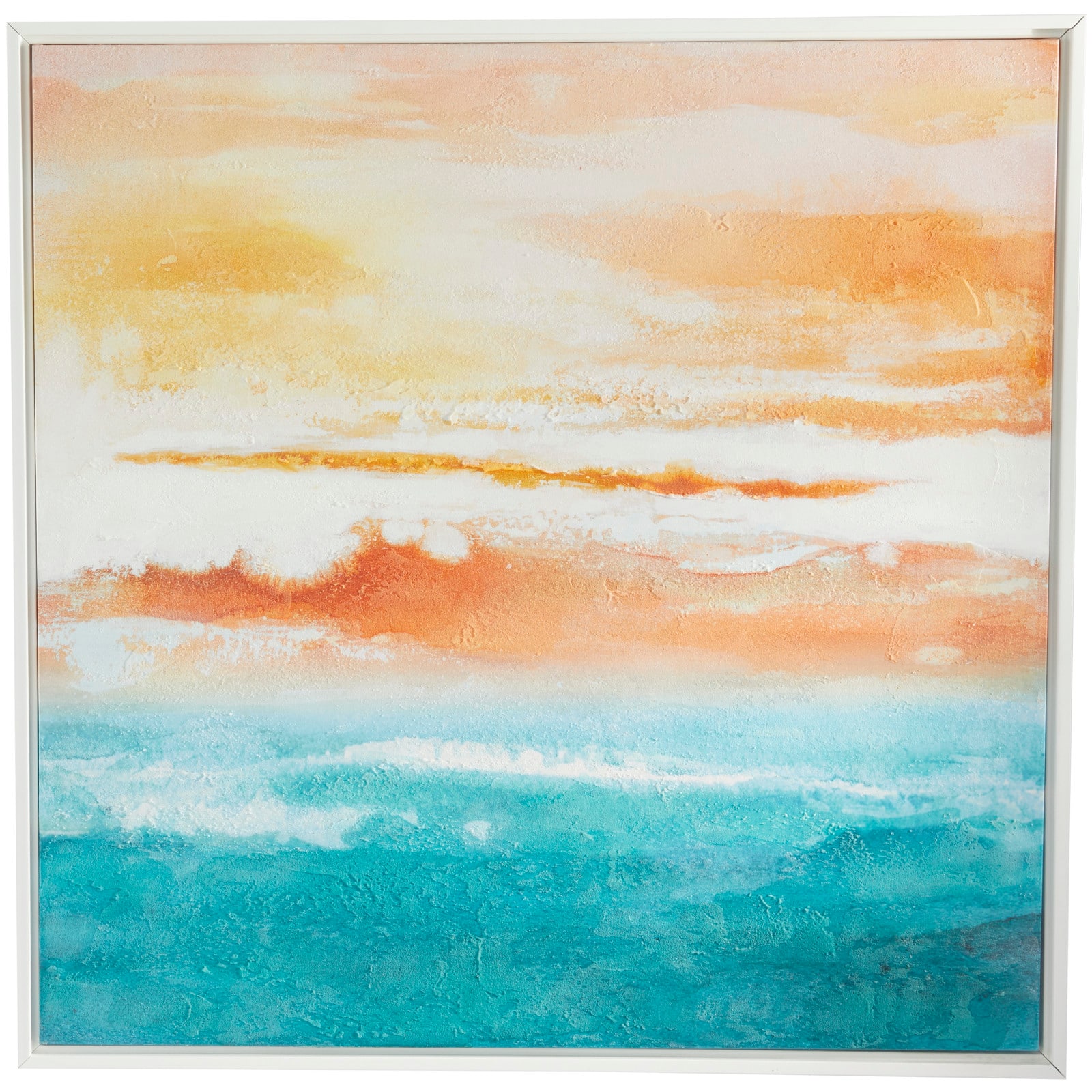Multi Colored Canvas Abstract Sunset Landscape Framed Wall Art with White Frame 37" x 1" x 37"