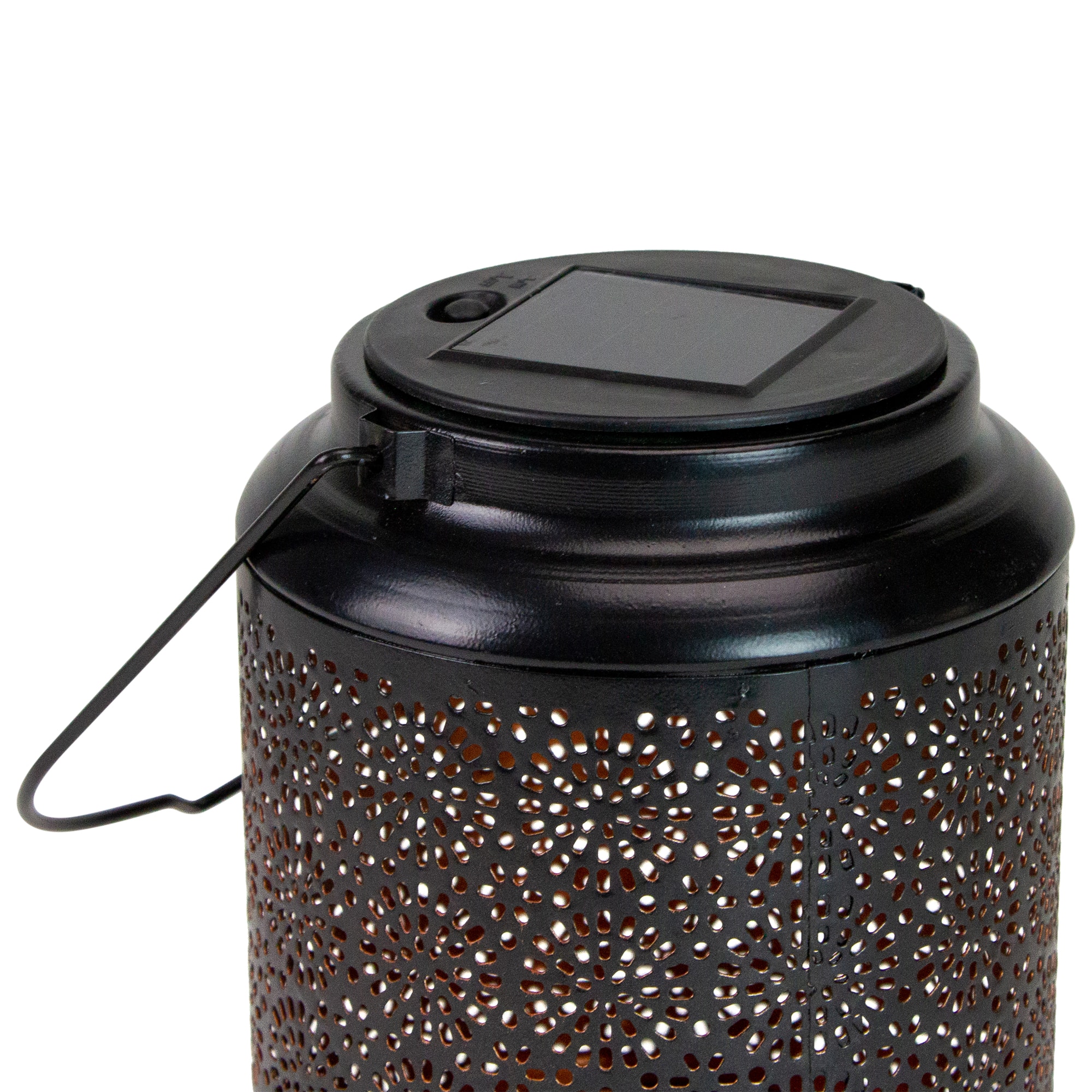 7" Black Outdoor Integrated Floral LED Solar Lantern with Handle