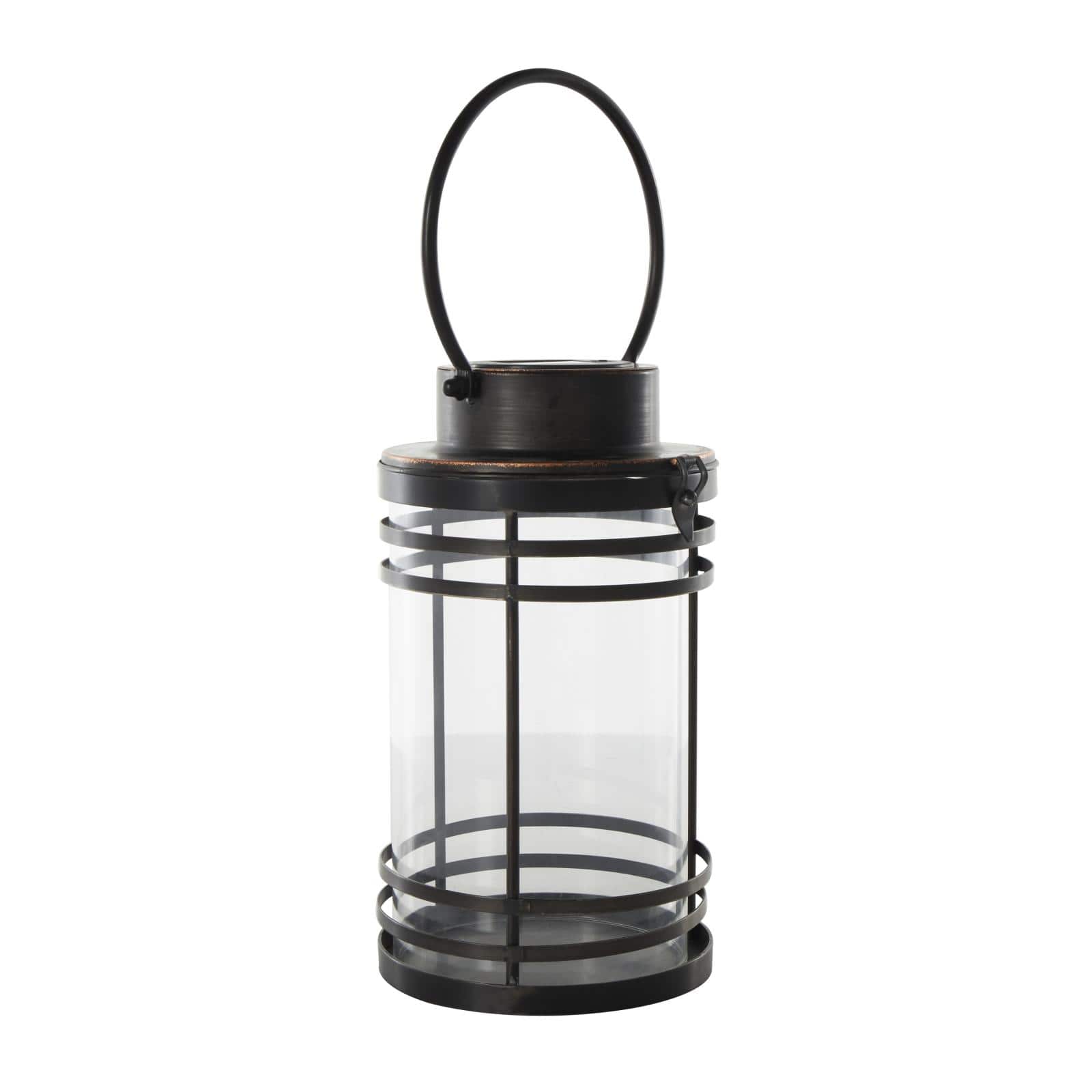 12" Black Metal Candle Lantern with Round Outlines