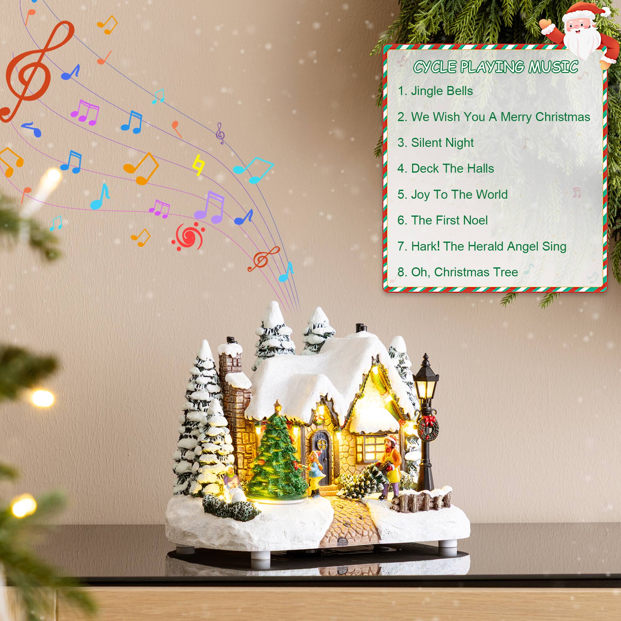 Glitzhome® 9.5" Lighted Christmas Snowy Musical Resin Village with Movement and Timer