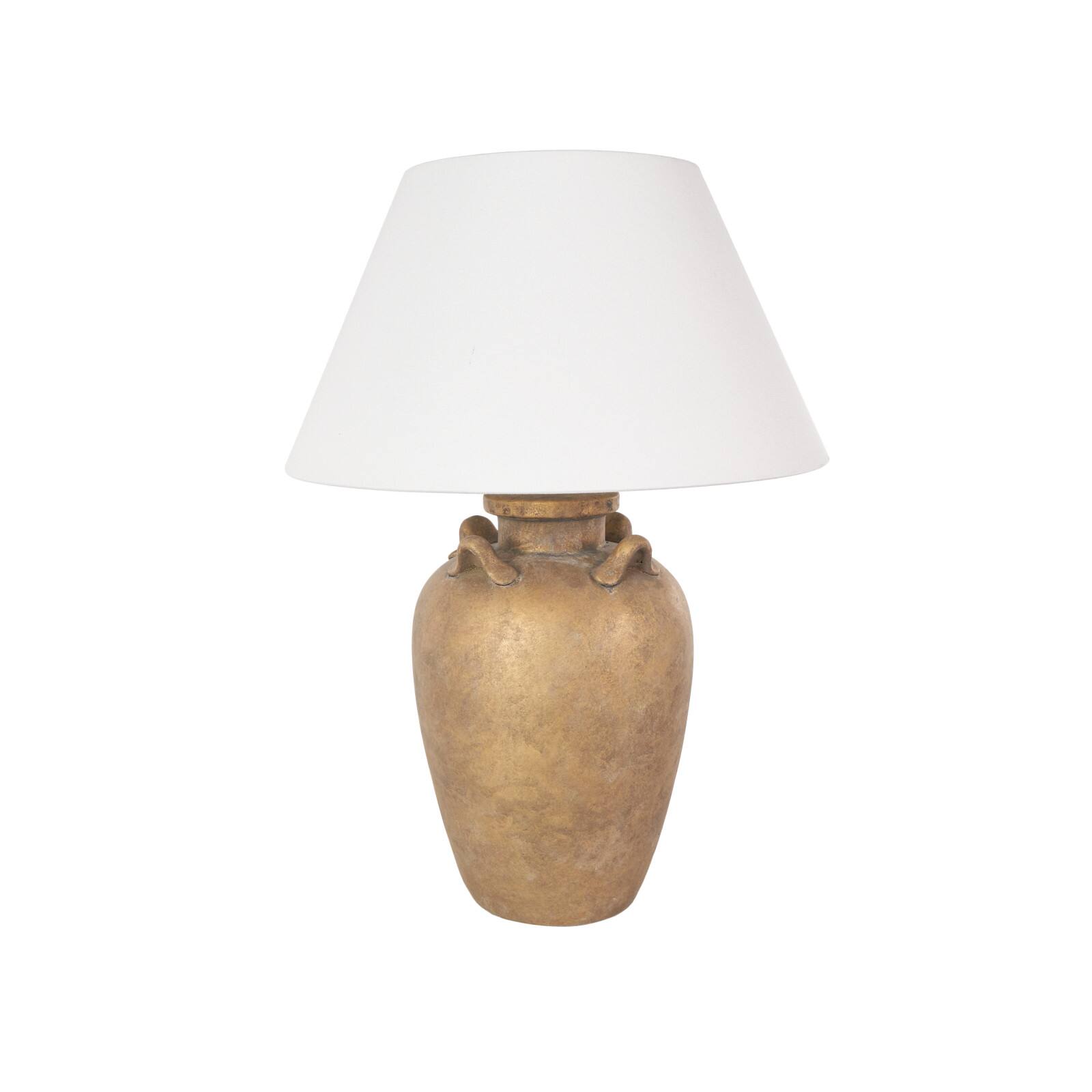 28" Brown Ceramic Distressed Antique Style Pot Table Lamp with Cream Linen Shade Vase