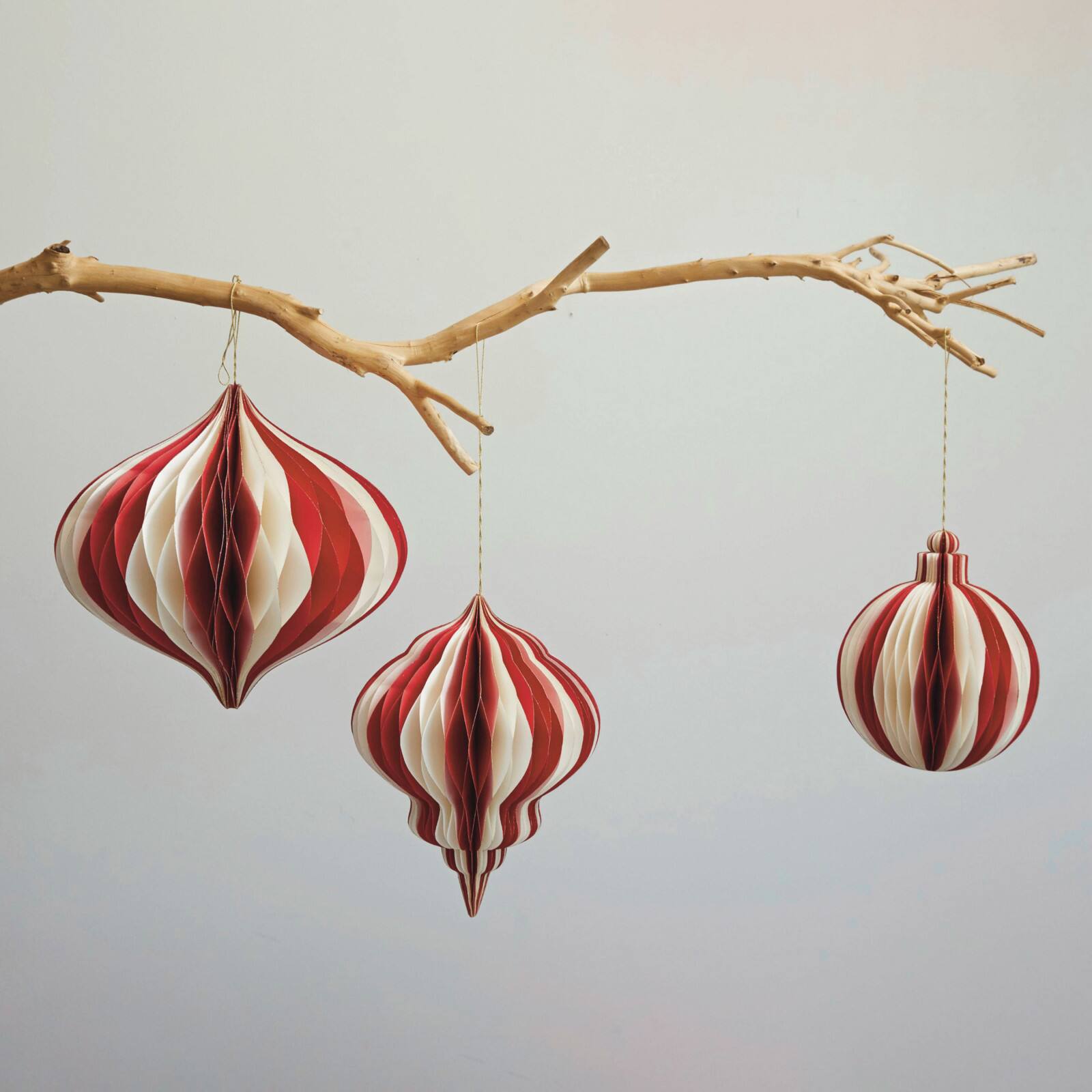 Hello Honey® Red & Cream Glittering Honeycomb Paper Ornaments, 2ct.