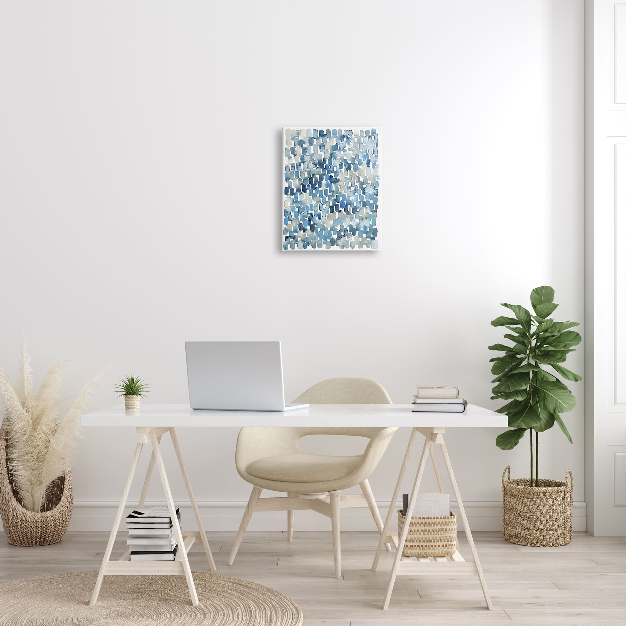 Stupell Industries Coastal Tile Abstract Soft Blue Beige Shapes Canvas Wall Art