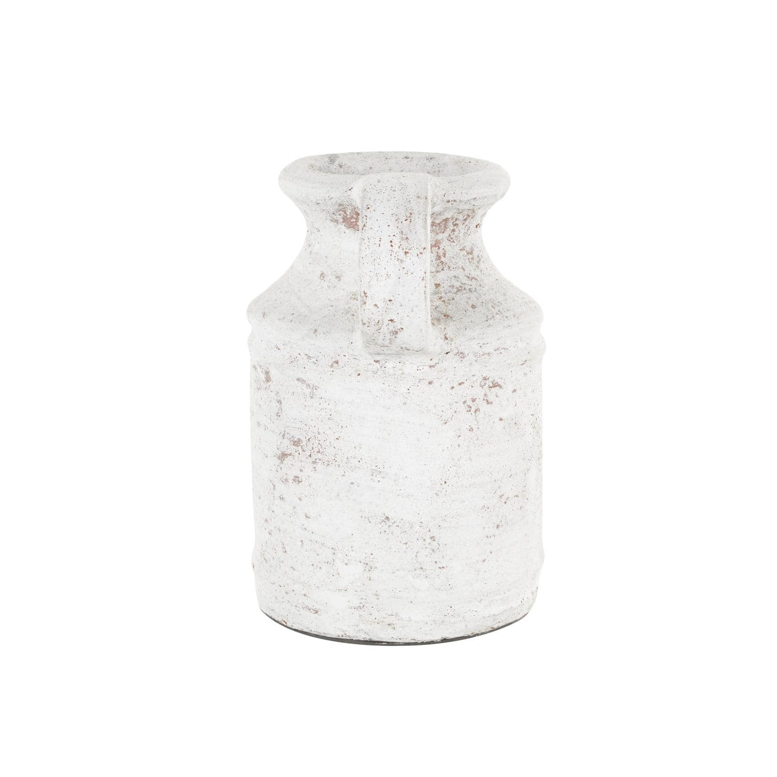 10" White Ceramic Antique Style Textured Vase with Terracotta Accents and Ring Handle