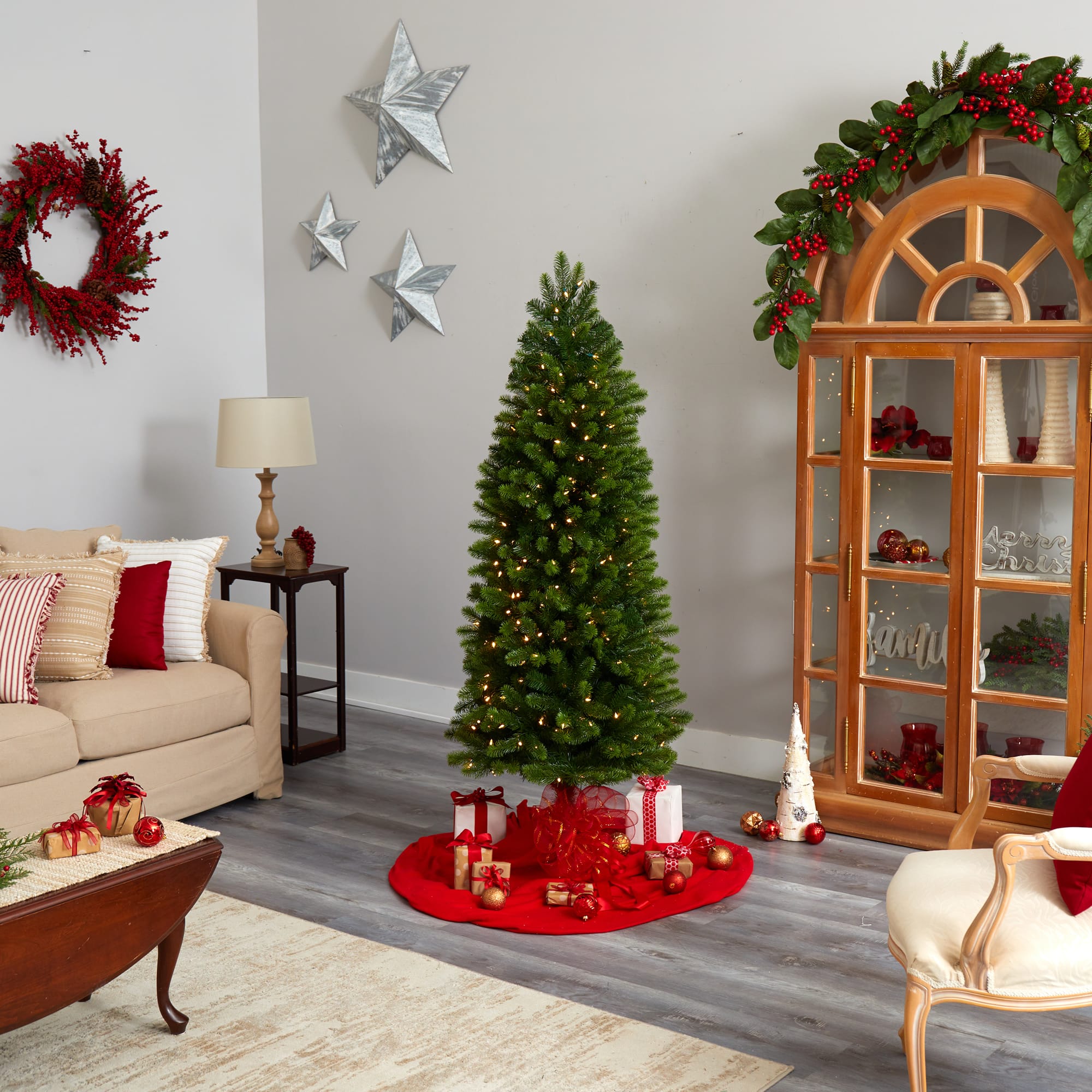 6ft. Pre-Lit Slim Virginia Spruce Artificial Christmas Tree, Warm White LED Lights