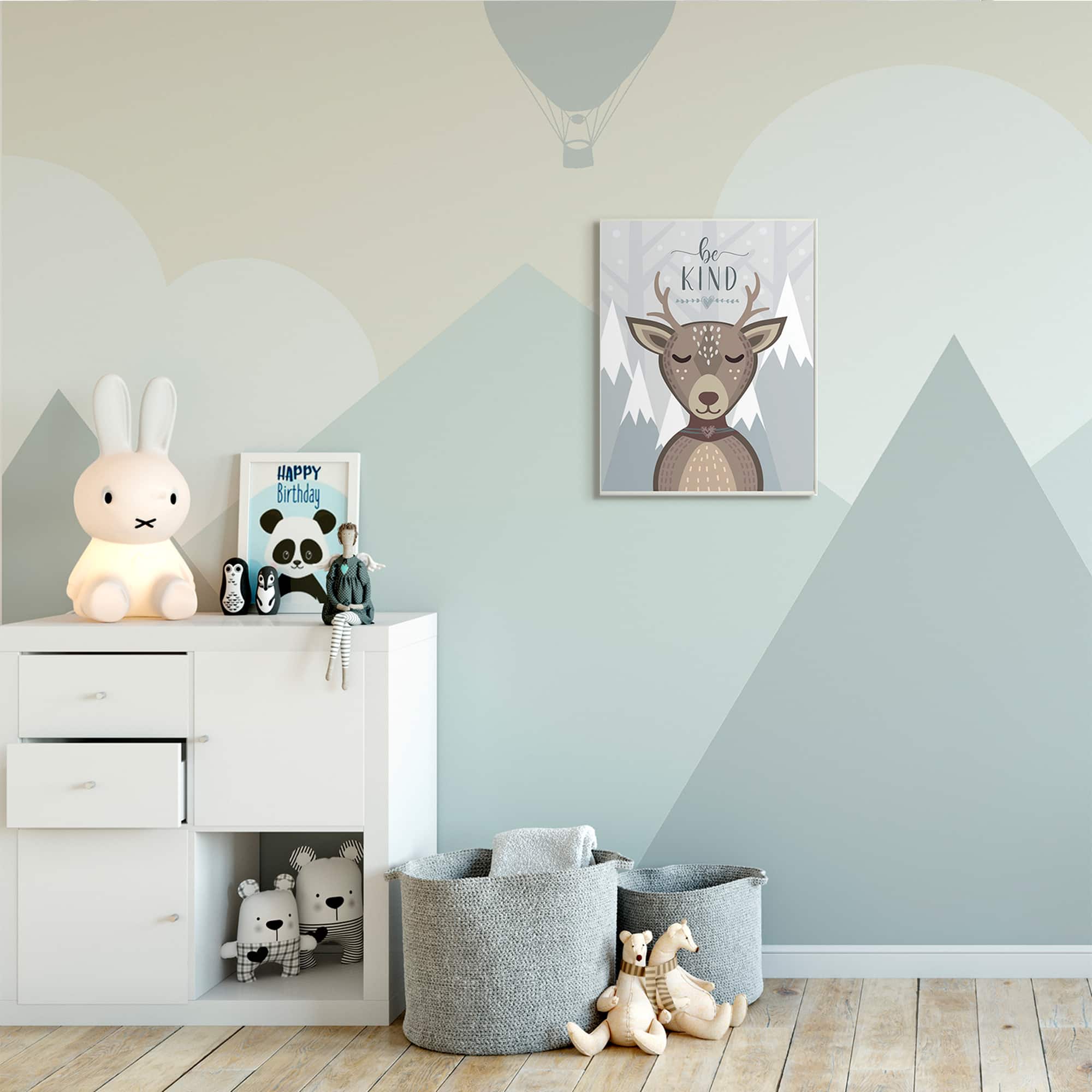 Stupell Industries Be Kind Sentiment Cartoon Deer Snowy Mountains Wall Plaque