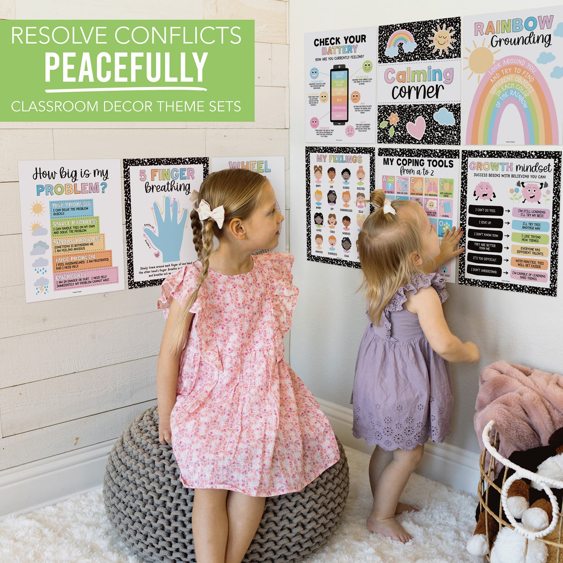 Hadley Designs 11" x 14" Colorful Dark Calming Corner & Feelings Chart Posters Set