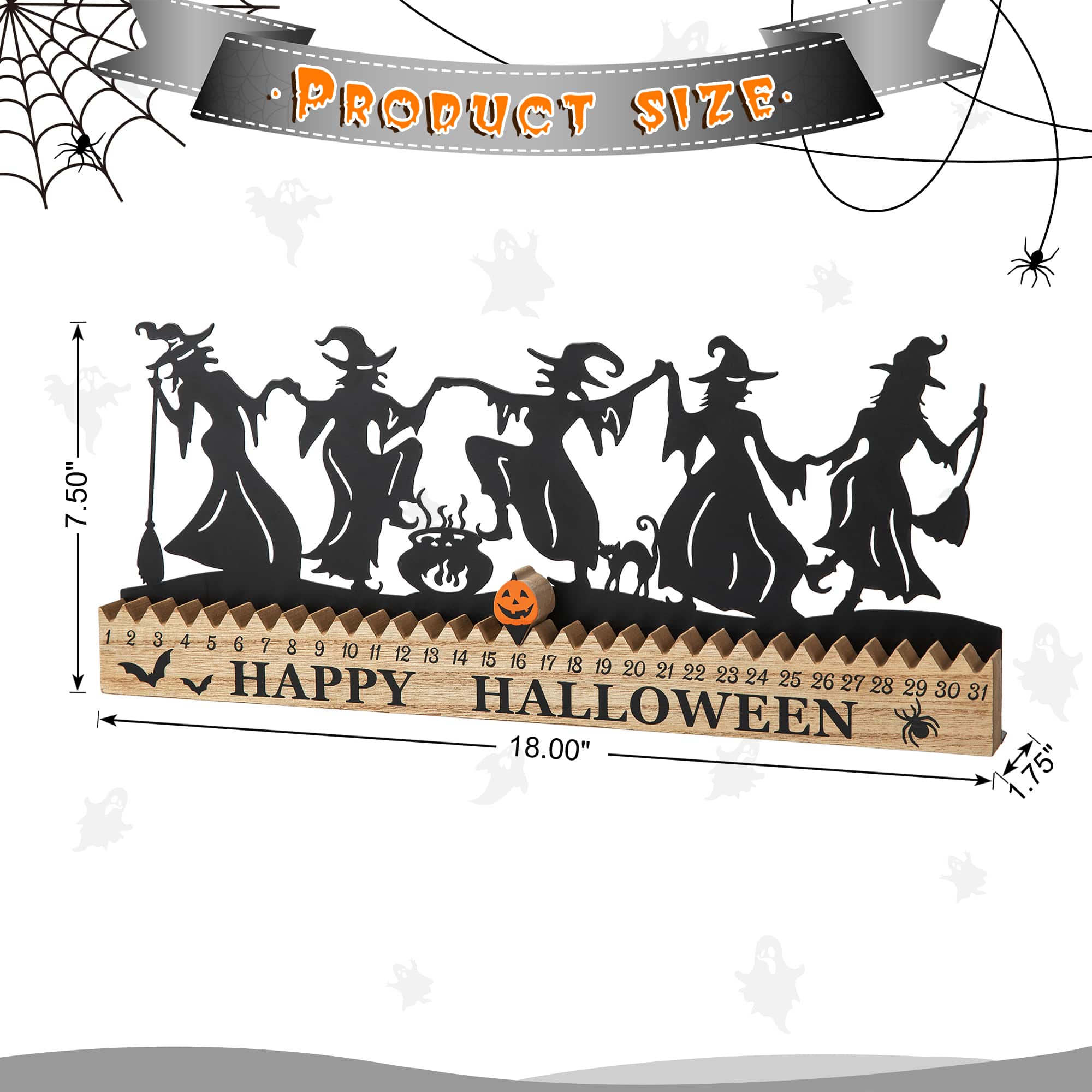 Glitzhome® 18" Halloween Dancing Witch Silhouette Countdown Table Sign