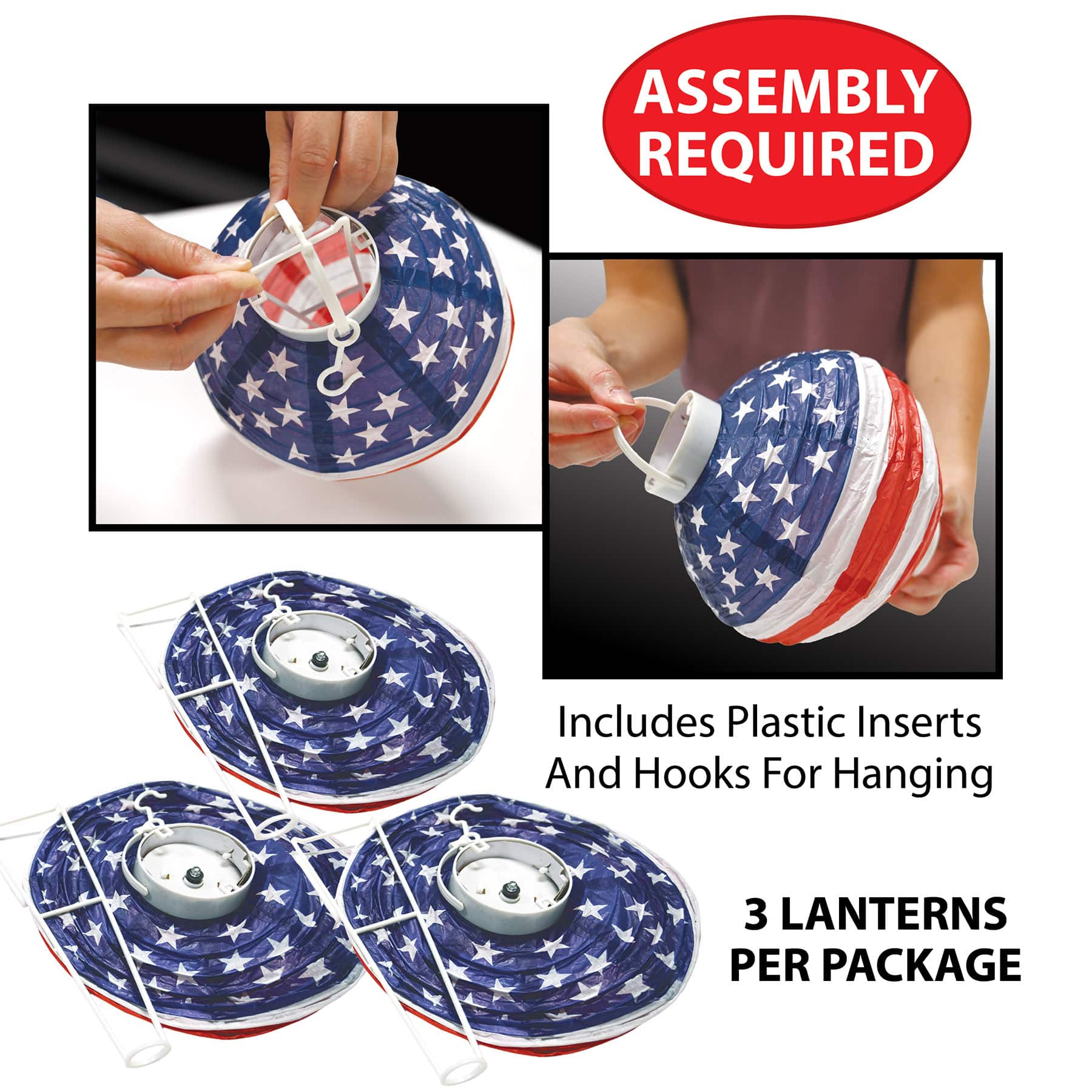 Beistle 8" Pre-Lit Patriotic Light-Up Paper Lanterns, 3ct.