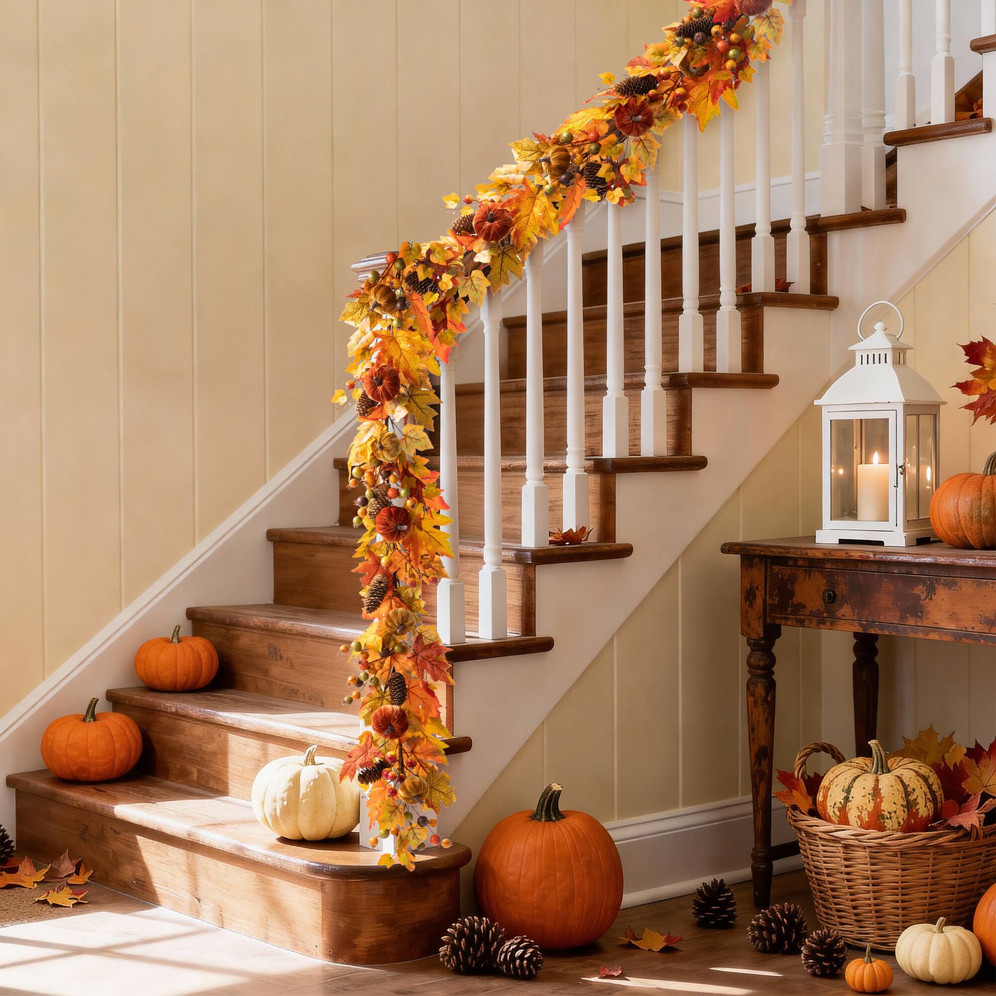 Glitzhome® 6ft Fall Velvet Pumpkin, Pinecone & Berry Garland