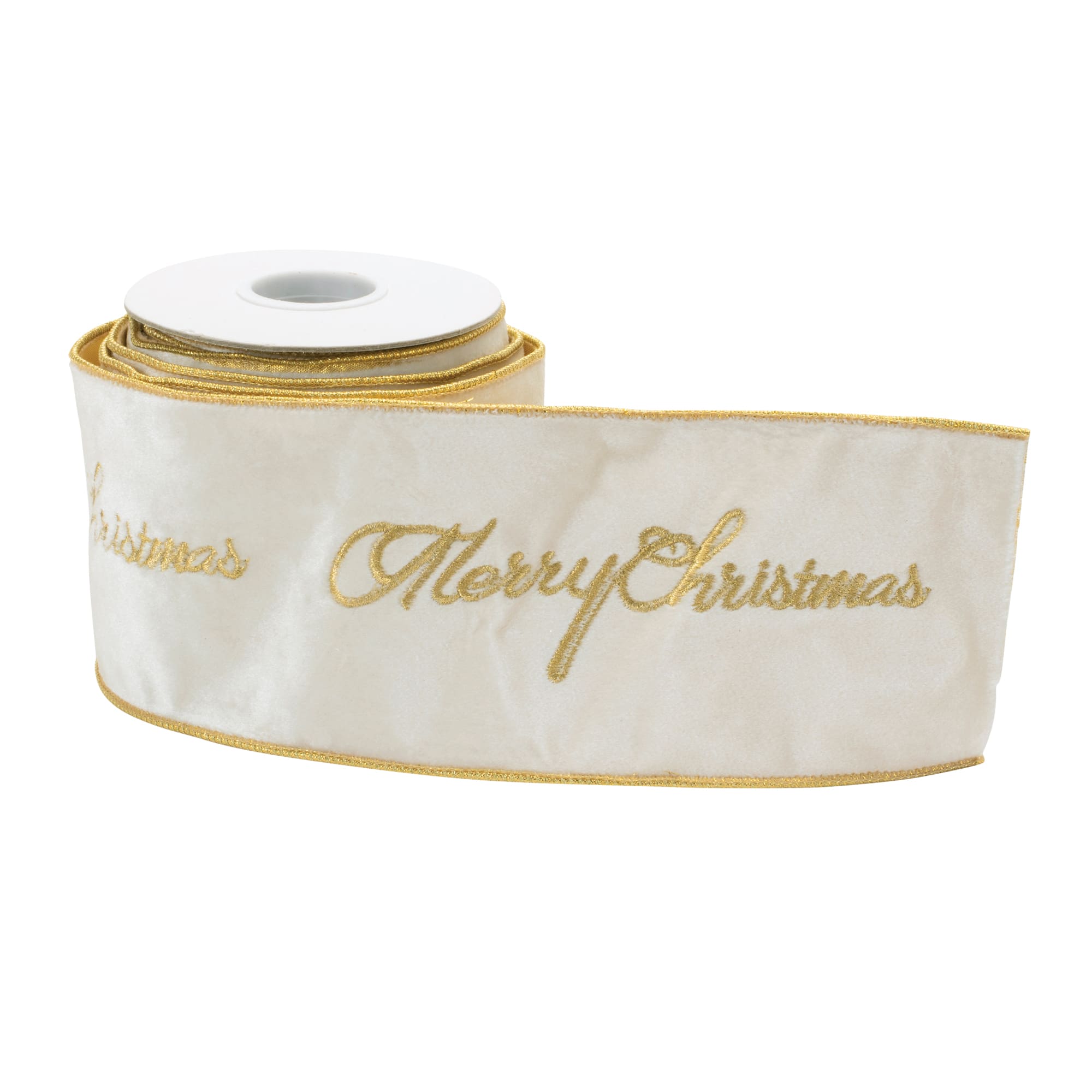 4" x 5yd. Embroidered Merry Christmas Wired Ribbon