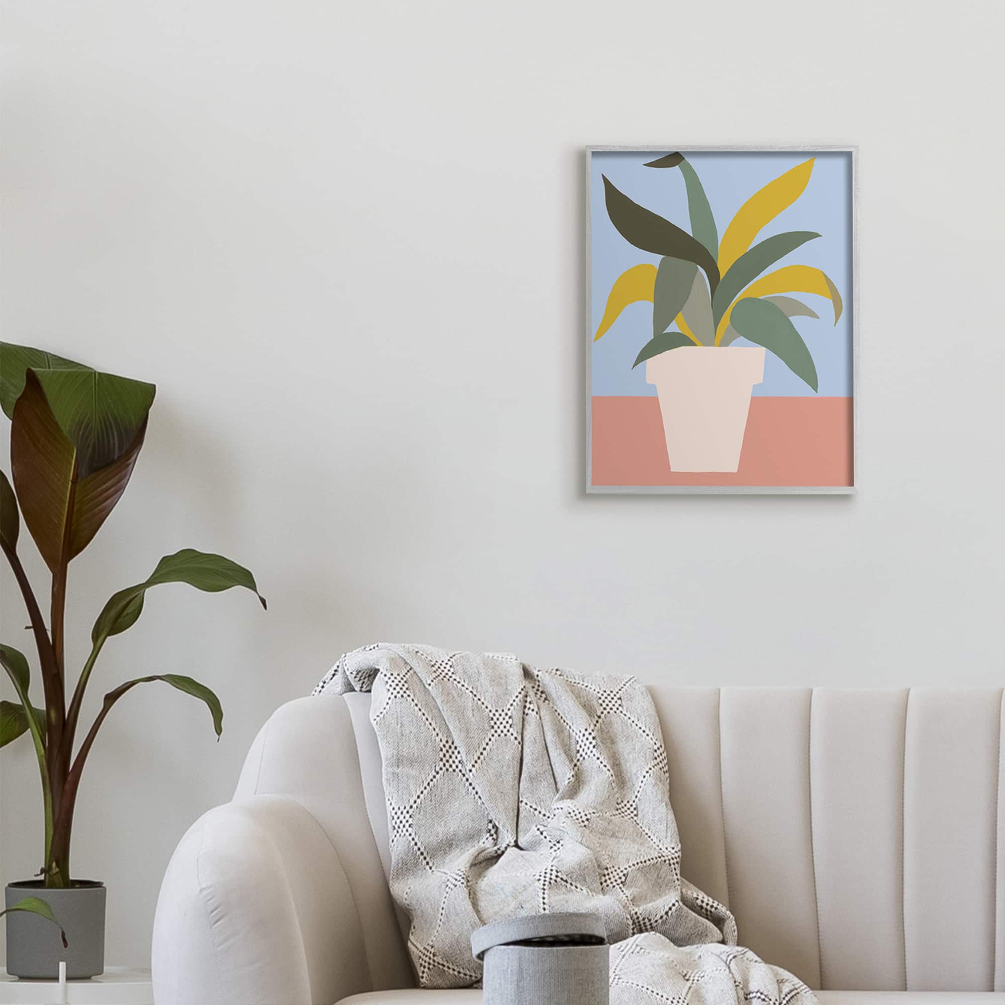 Stupell Industries Indoor Potted Plant Soft Green Blue Red in Gray Frame Wall Art