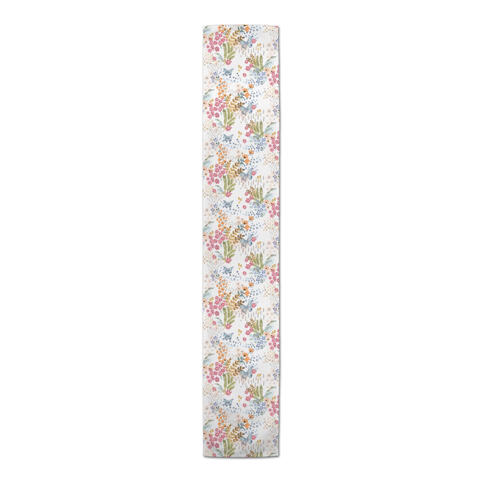 90" Butterfly Bird Floral Cotton Twill Table Runner