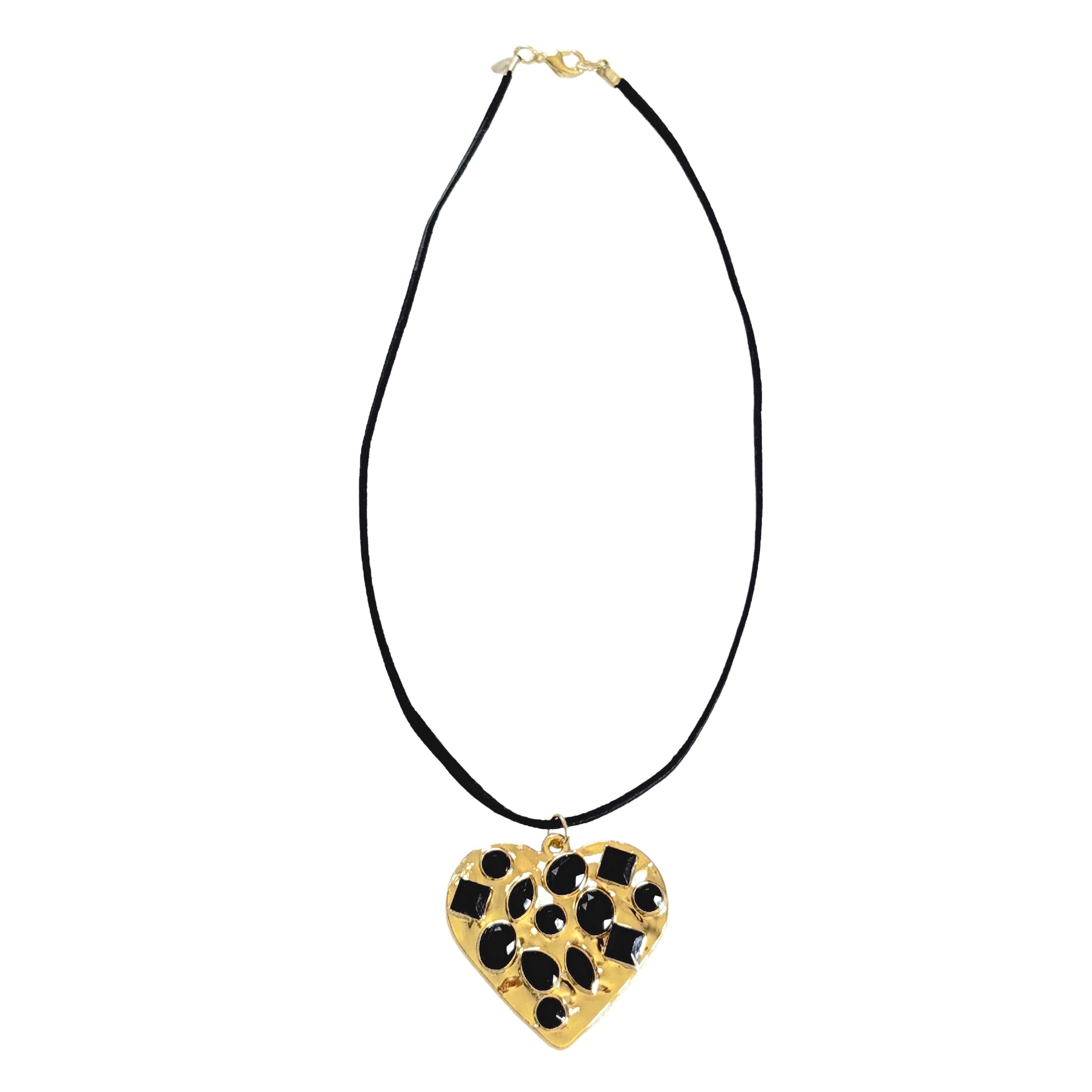 Gold & Black Gem Metal Heart Pendant by Bead Landing™