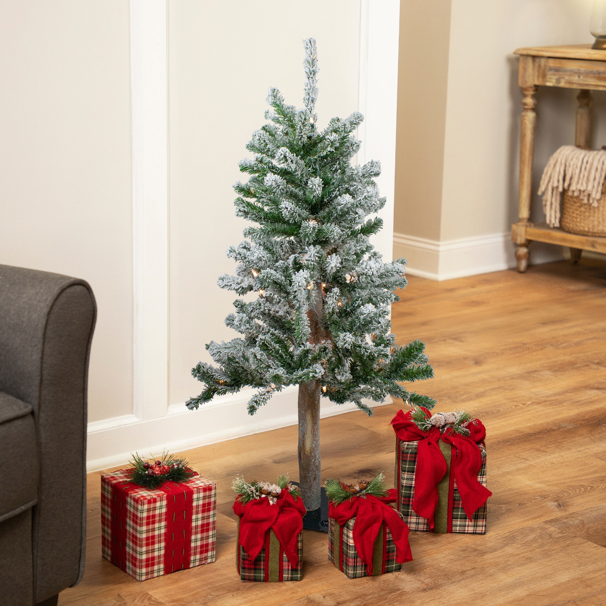 3ft. Pre-Lit Flocked Alpine Artificial Christmas Tree, Clear Lights