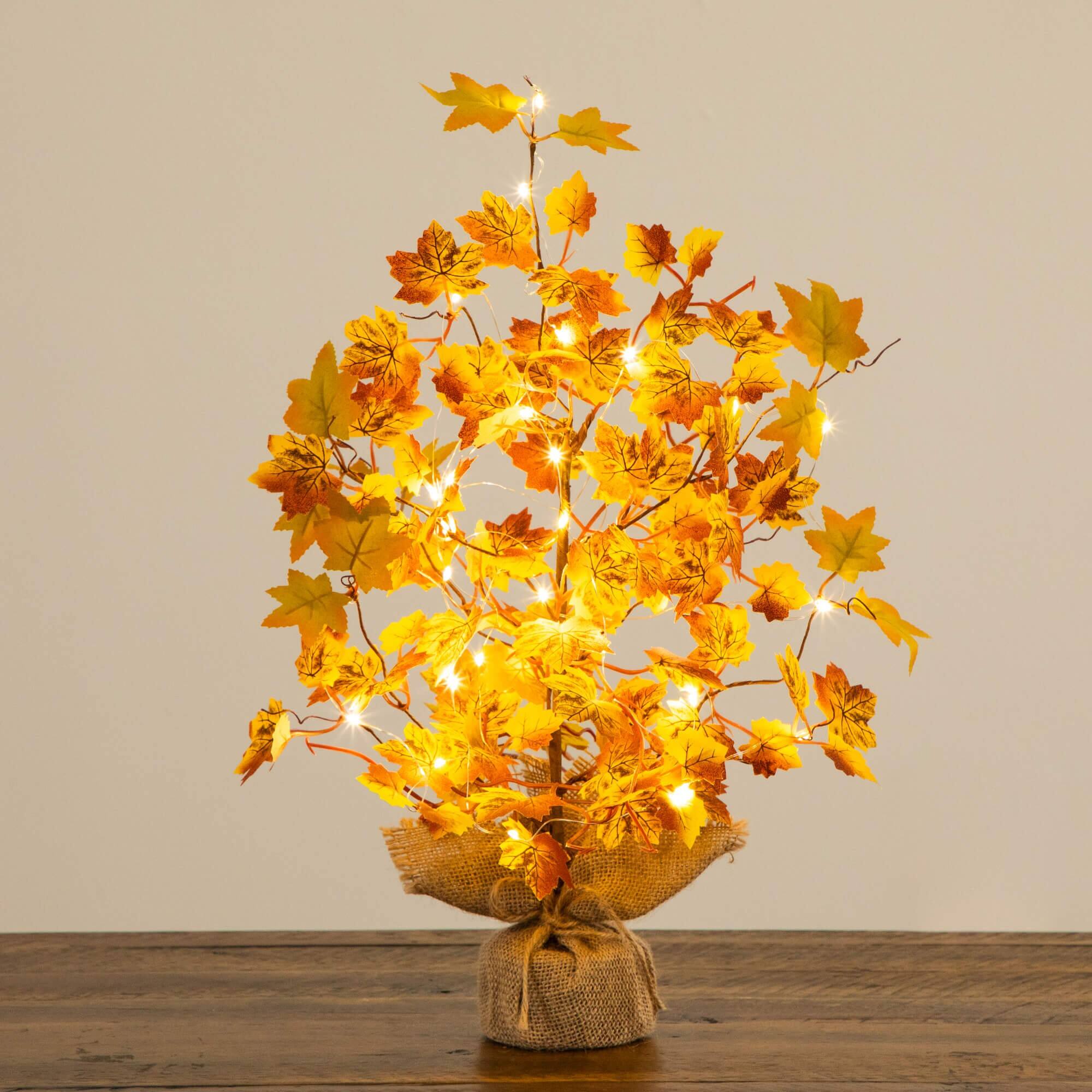 18in. Pre-Lit Autumn Maple Artificial Fall Tree with 30 LED String Lights in Burlap Wrapped Base