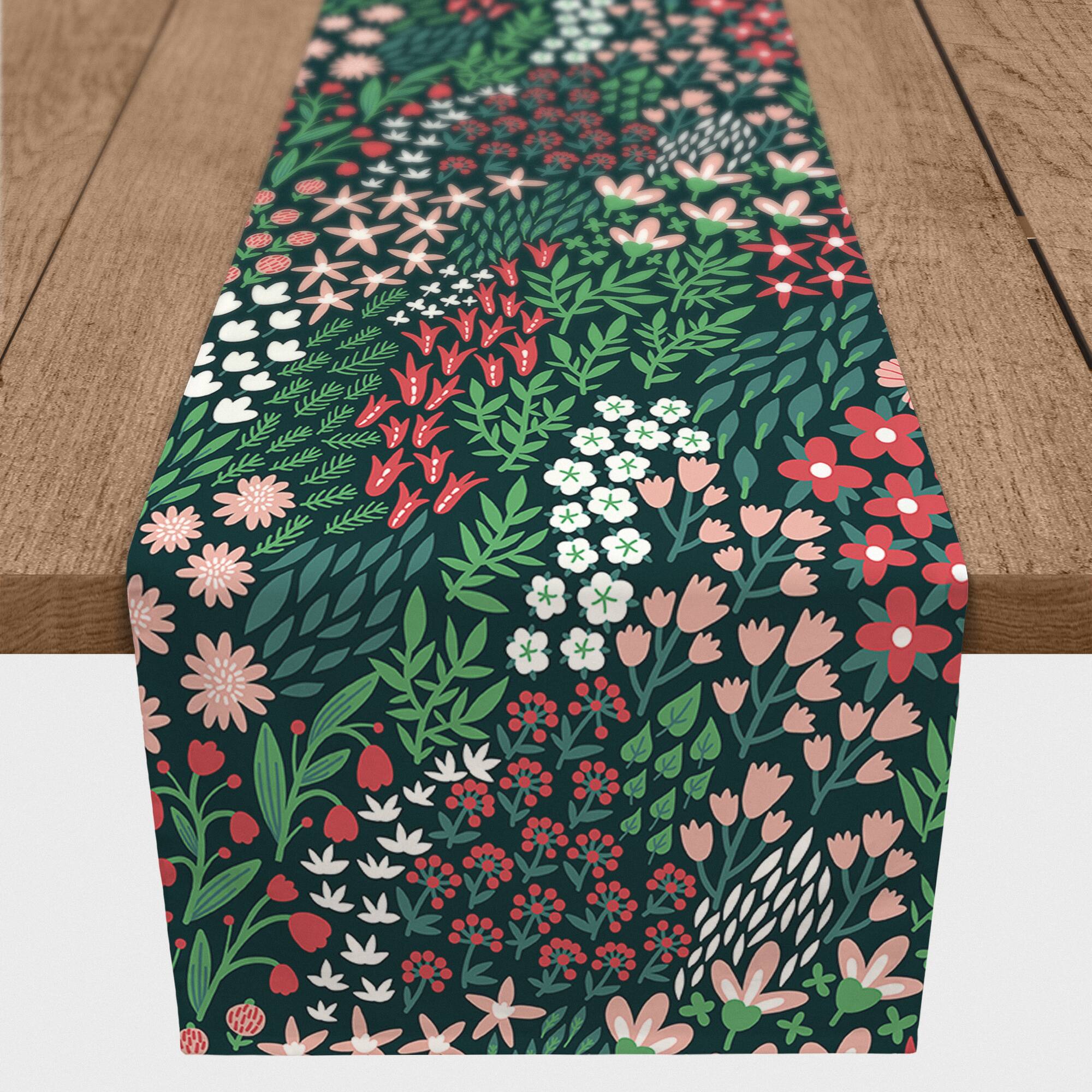 90'' Floral Pattern Cotton Twill Table Runner