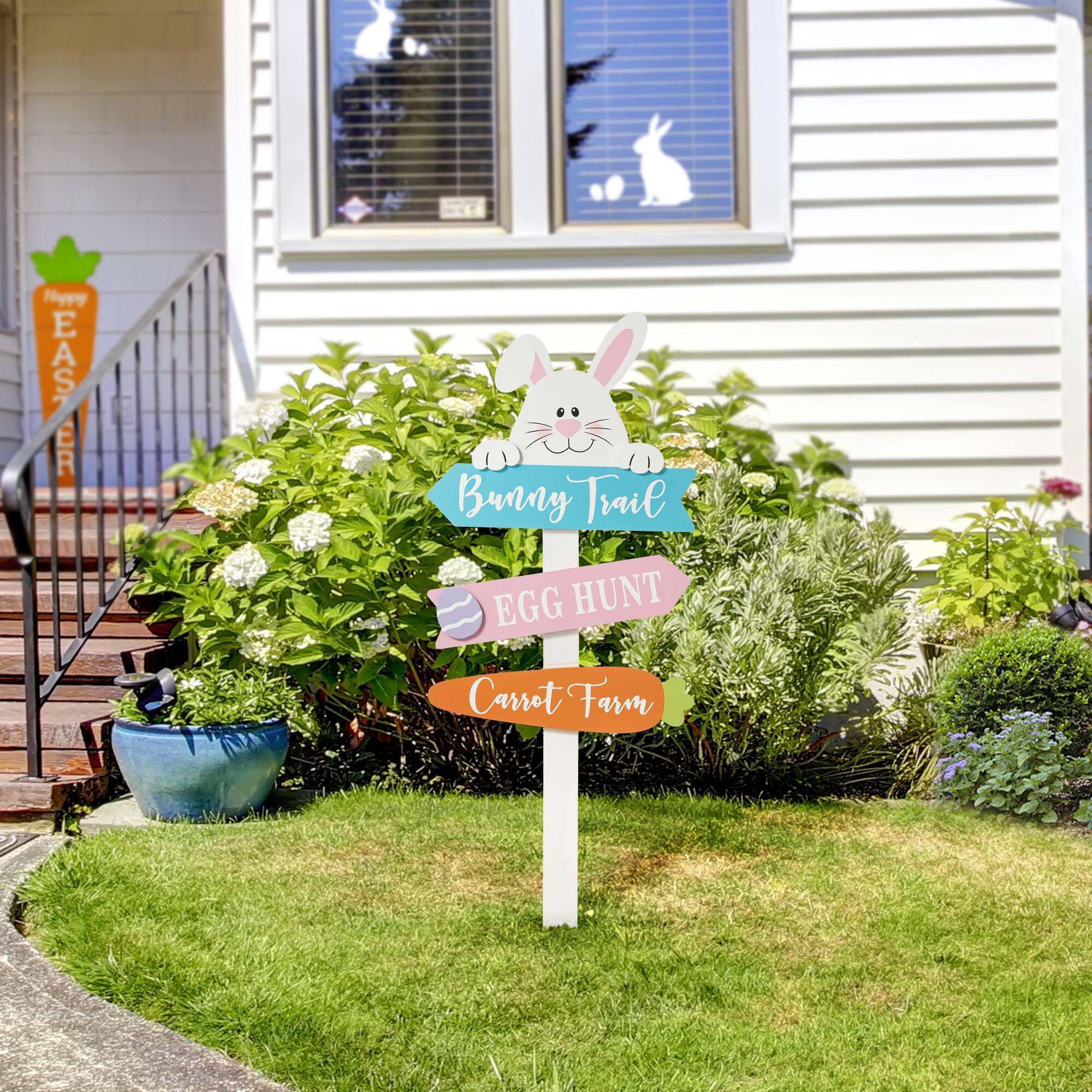 Glitzhome® 36" Wooden Easter Bunny Yard Stake
