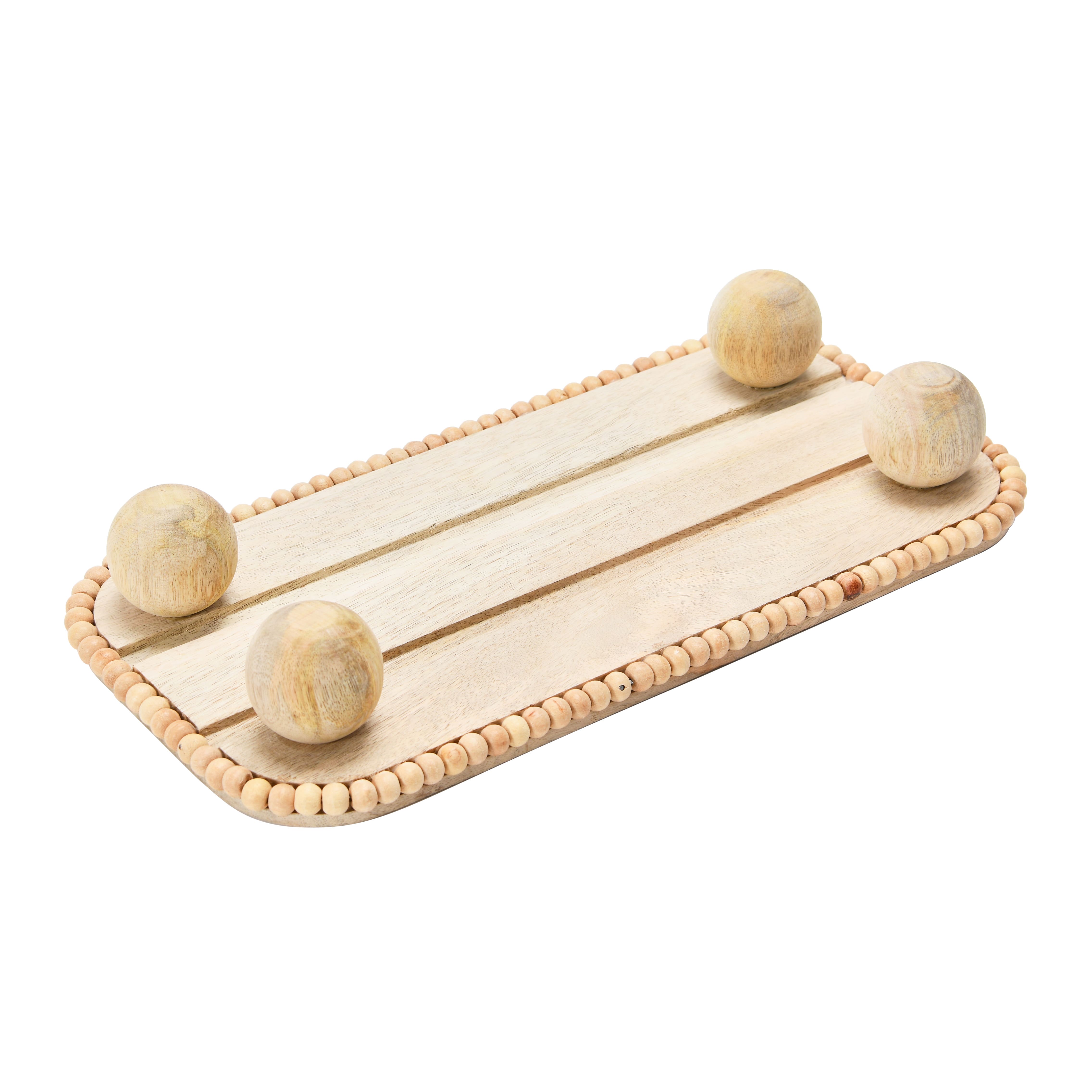 Hello Honey® 16" Natural Decorative Mango Wood Pedestal with Wood Beads