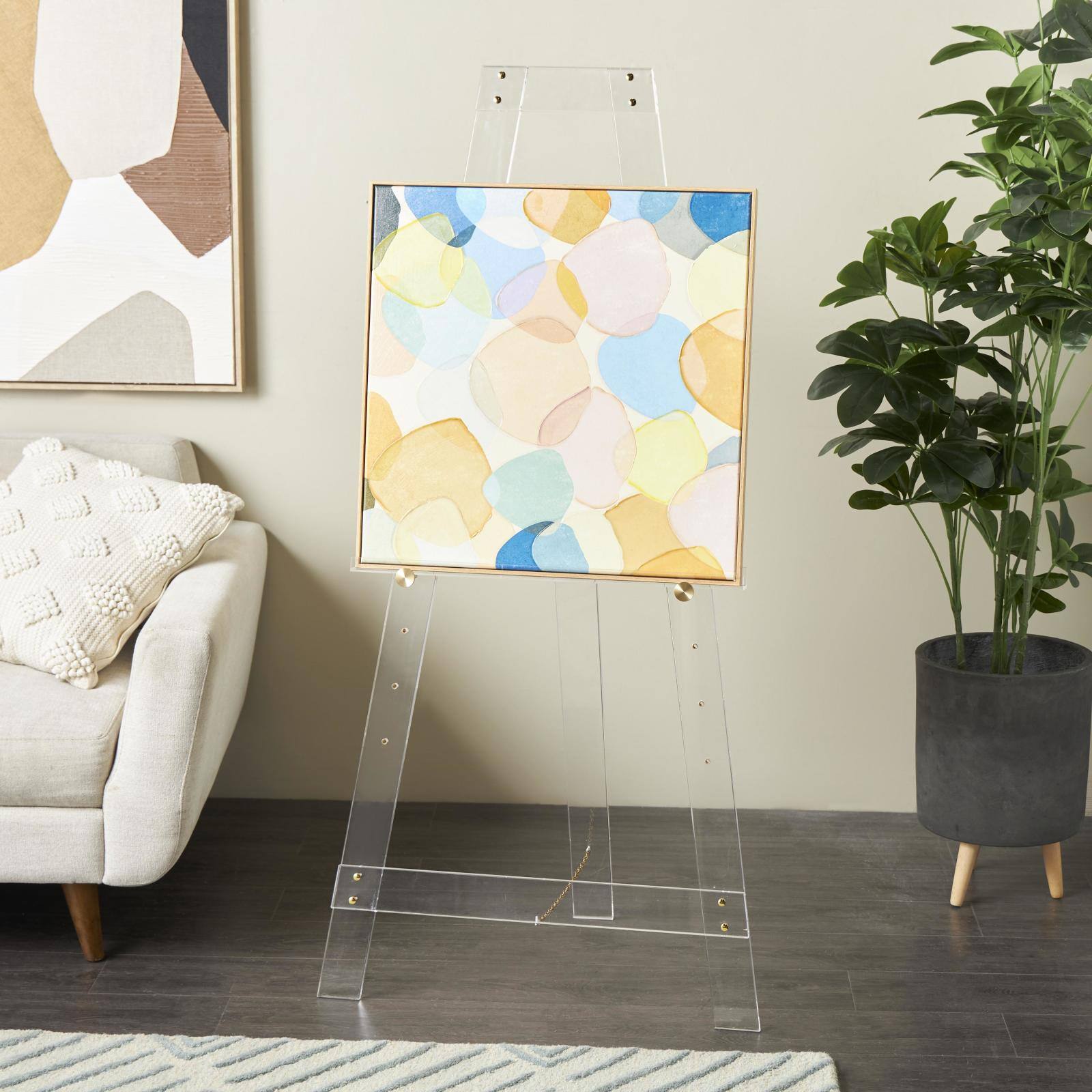 57" Clear Acrylic Plastic Adjustable 7-Tier Display Easel with Gold Metal Hardware & Chain Support