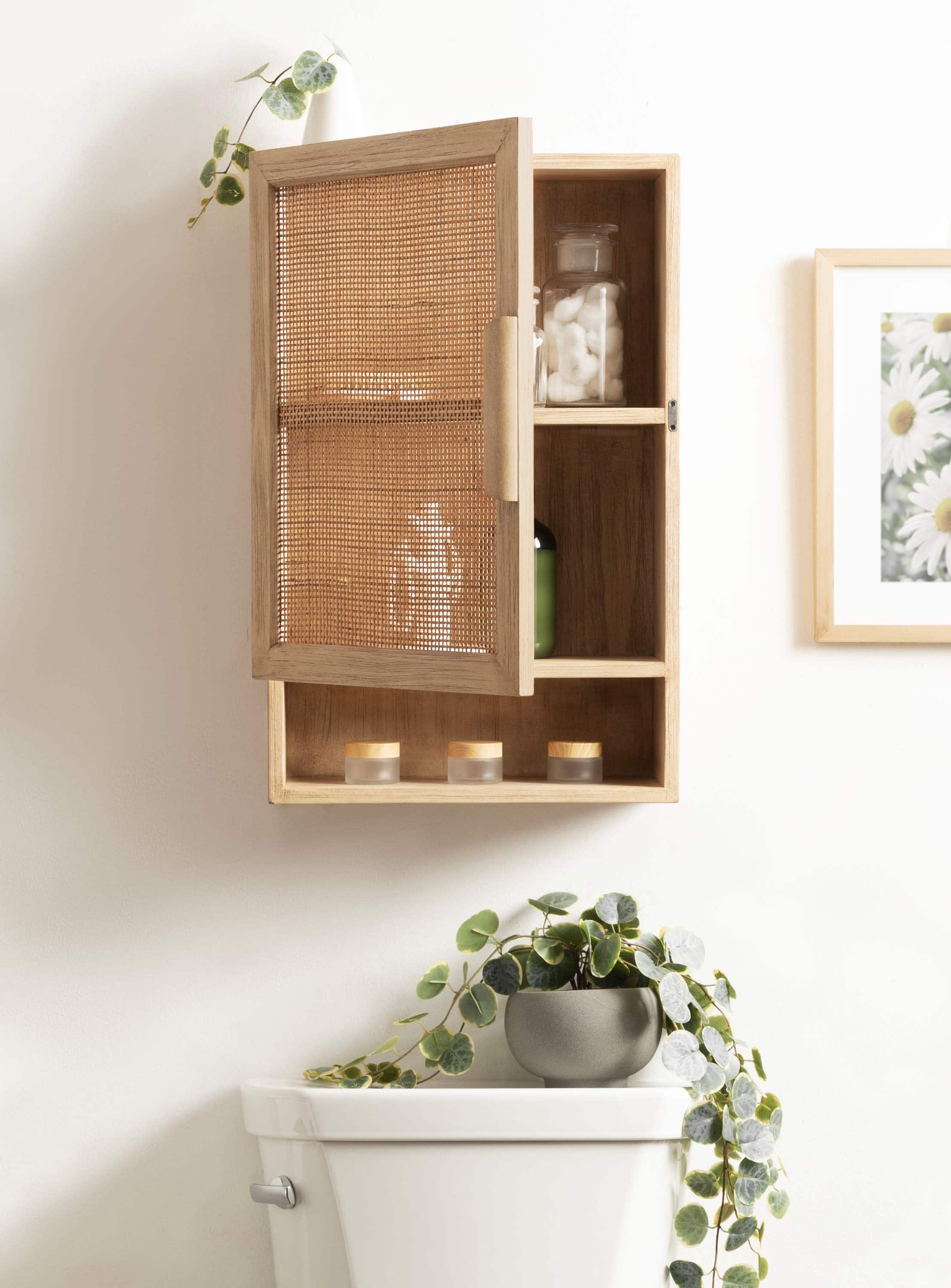 Kate and Laurel Ori Rattan Wall Cabinet with Cubby