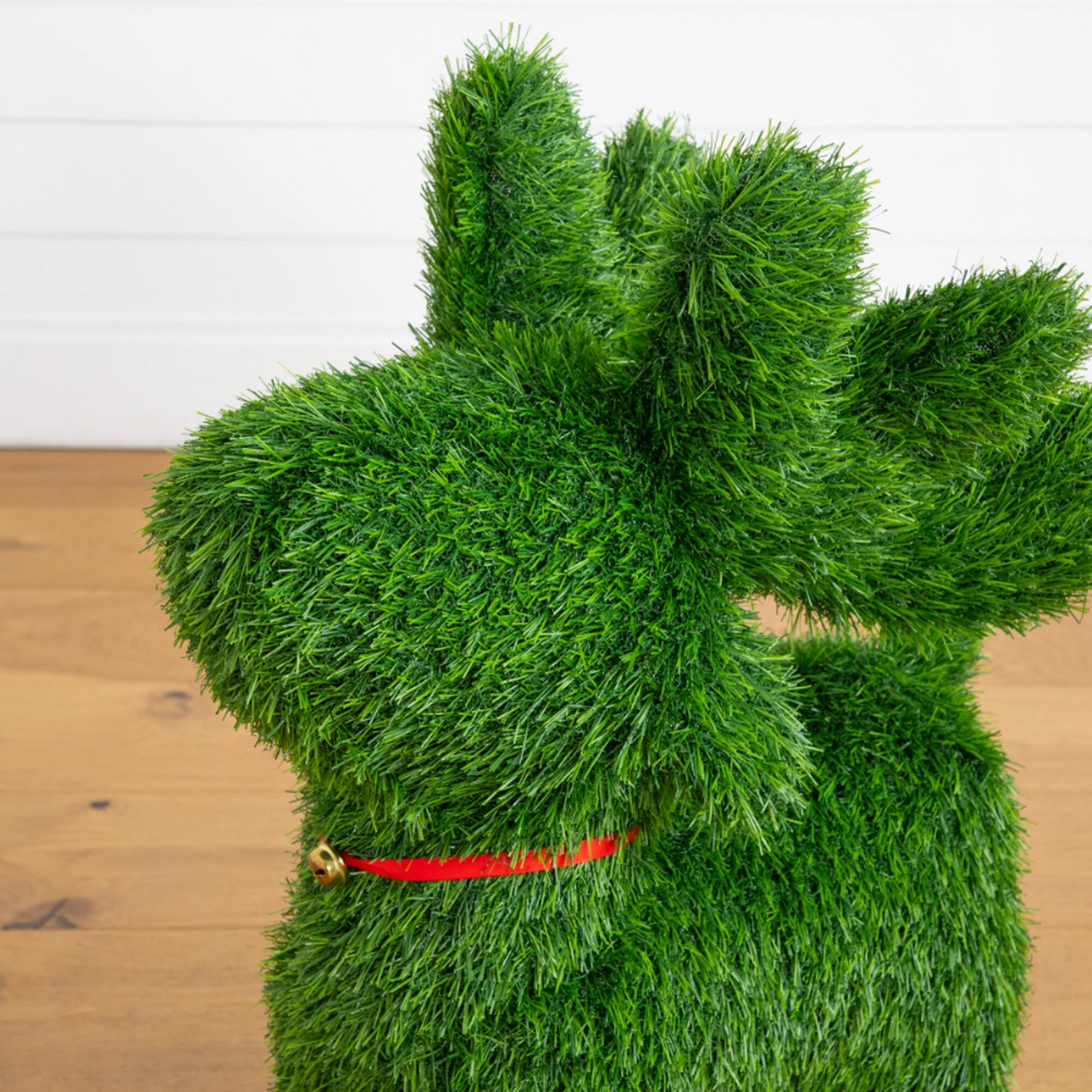 Nearly Natural 2ft. Green UV Resistant Artificial Christmas Grass Garden Plush Topiary Reindeer