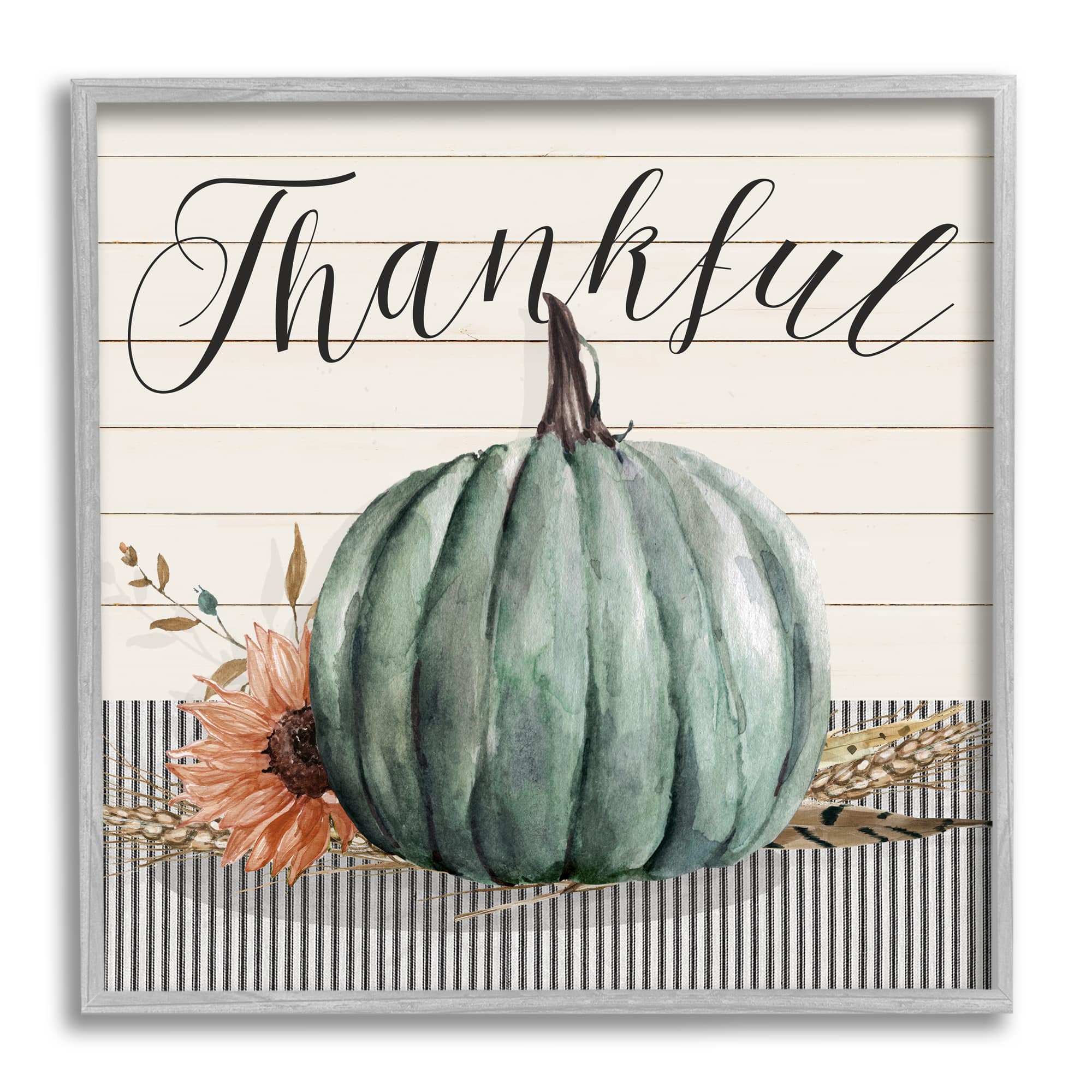 Stupell Industries Thankful Autumn Floral Pumpkin Framed Giclee Art