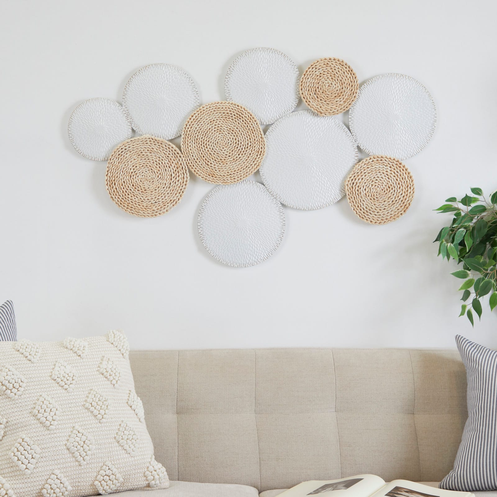 White Metal Rope Design Plate Wall Decor with Textured Pattern 44" x 1" x 26"