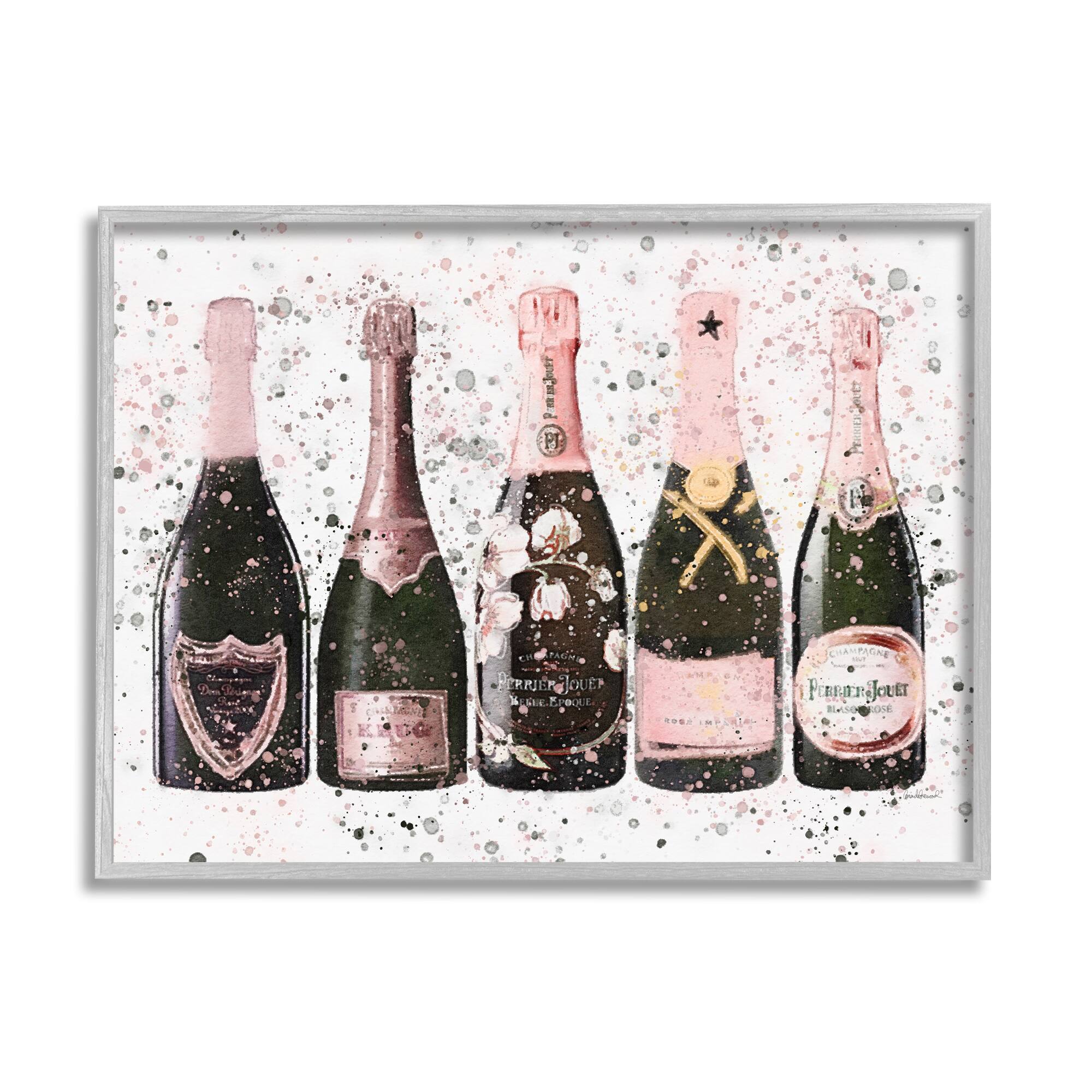Stupell Industries Chic Pink Rose Bottles Modern Fashion Splash Framed Wall Art