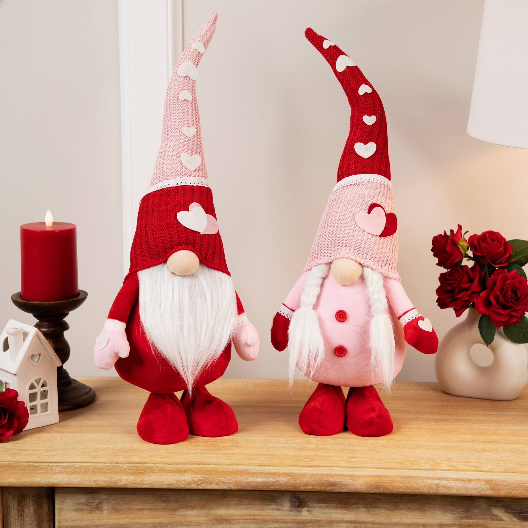 23" Gnomes with Knitted Hats Valentine's Day Decoration Set